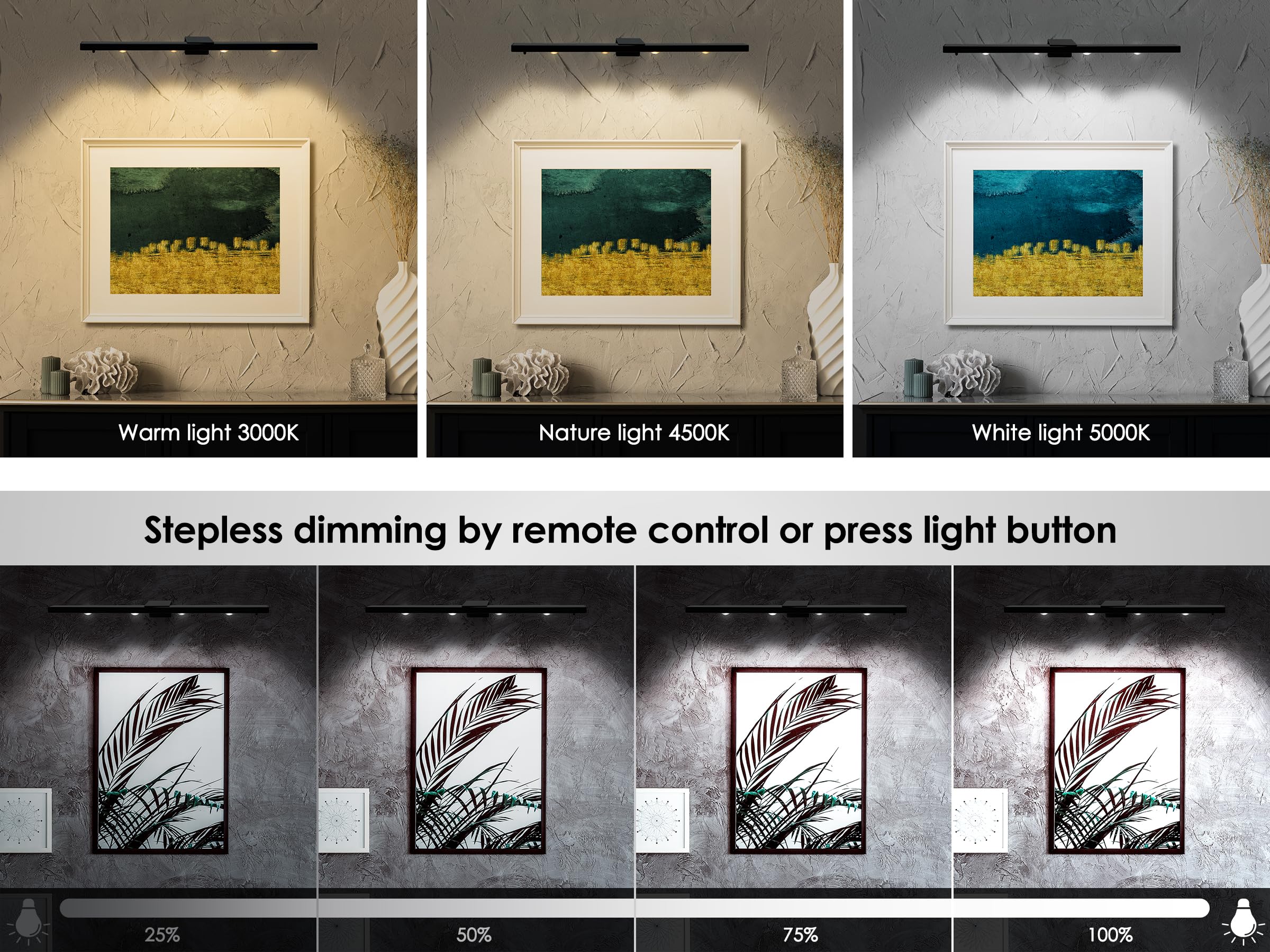 2Pack Painting Light Battery Operated With Remote,Wall Art Light Picture Light Rechargeable,3Lighting Display Light Accent Light