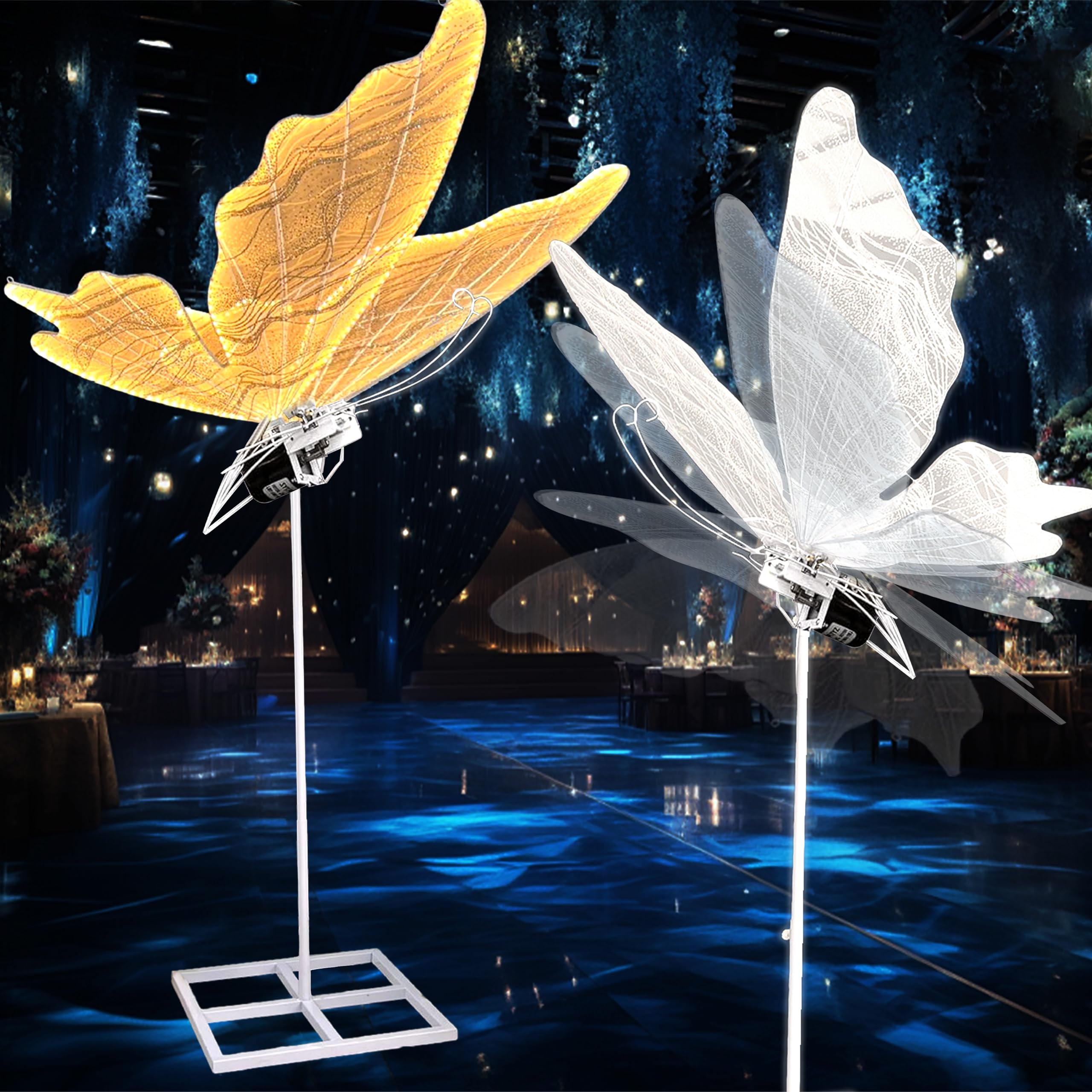 JIUYONG 2Pcs 3-Color Electric Butterfly Floor Lamp, 32 Wedding Butterfly White Color Ceiling Light & Hanging Dual Use Decorative