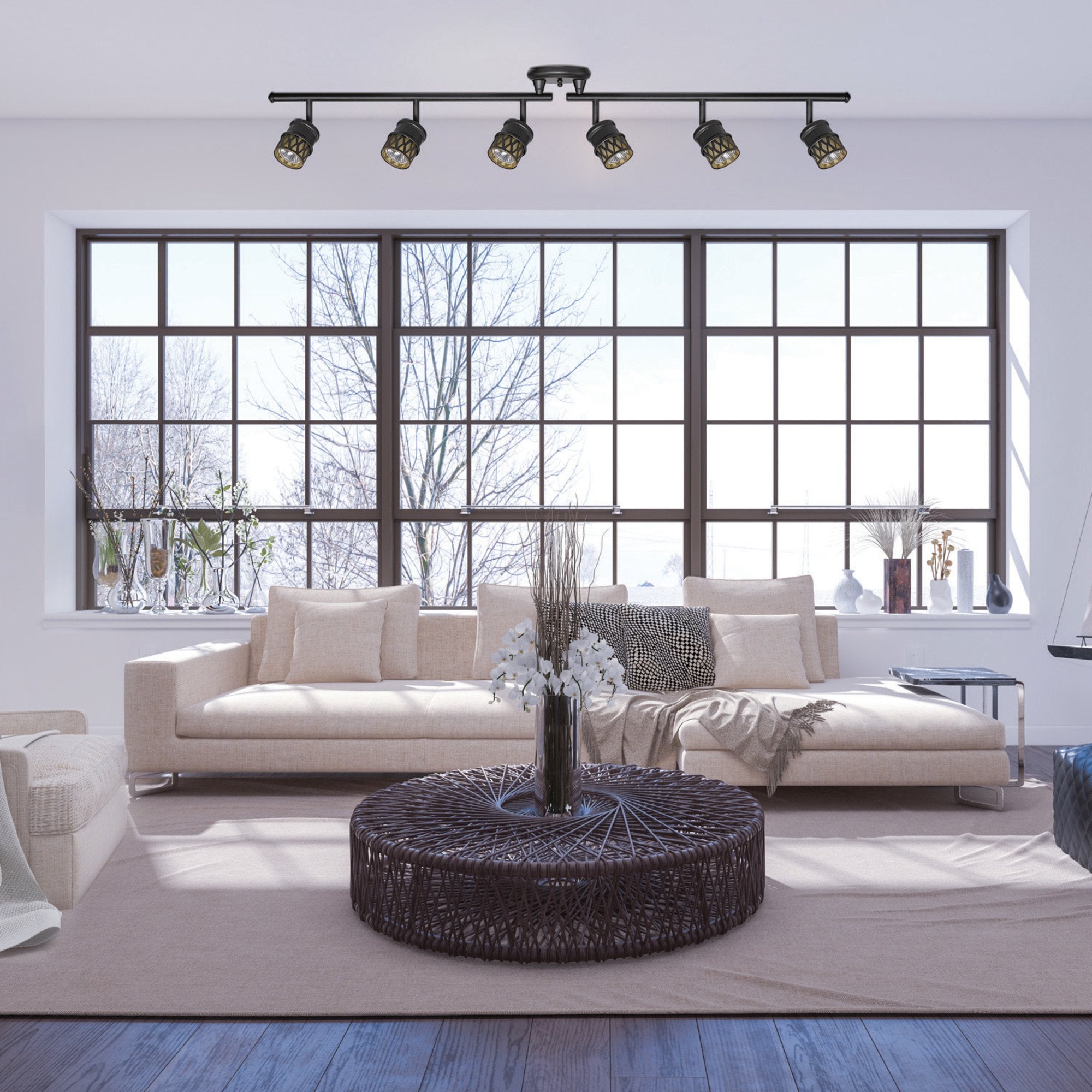 Globe Electric 59086 Kearney 6-Light Foldable Track Lighting, Oil Rubbed Bronze Finish, Champagne Glass Track Heads