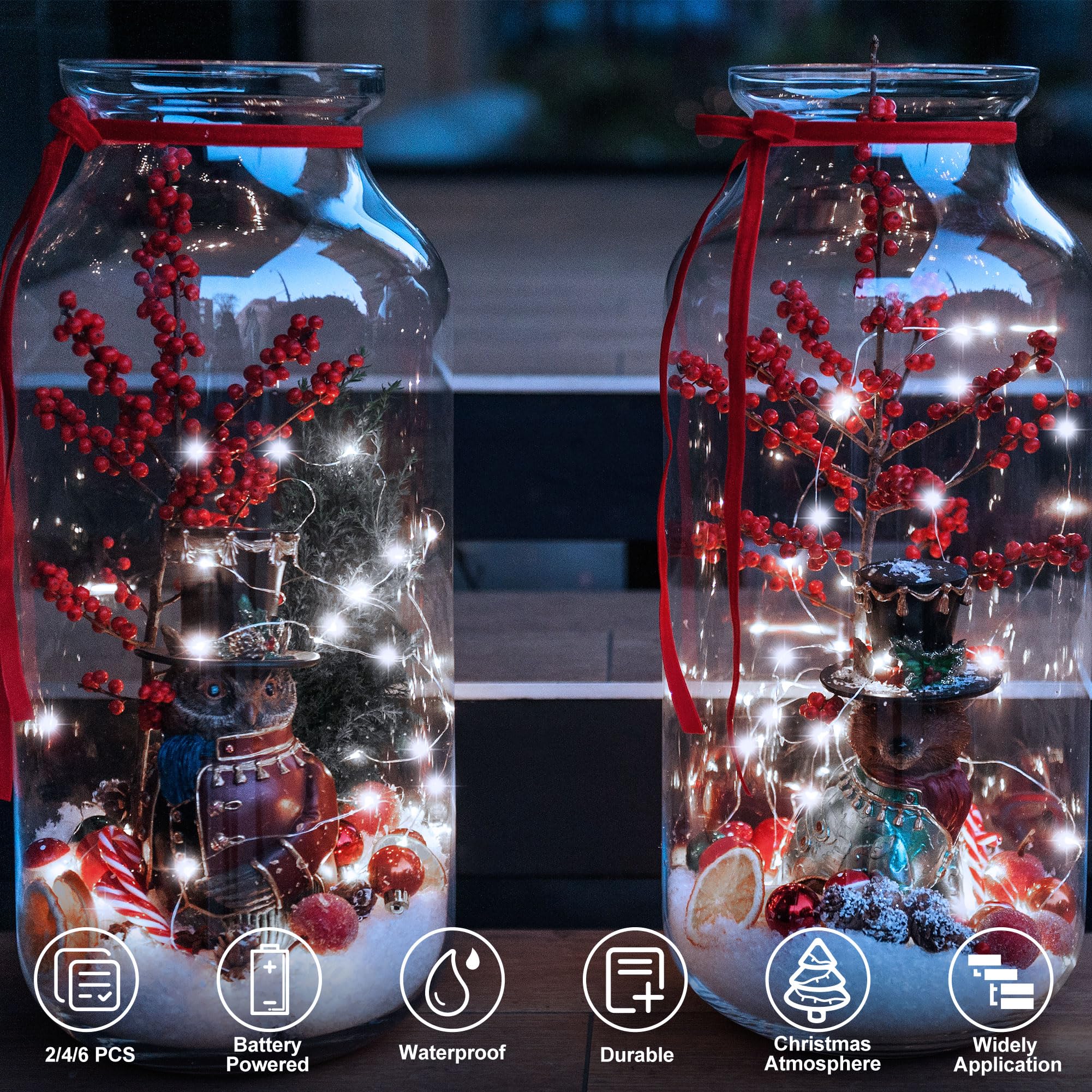 echosari Fairy Lights 50 LEDs 4 Pack 16.4Ft Copper Wire Twinkle Lights Battery Operated Cool White for Indoor Outdoor Wedding Decor