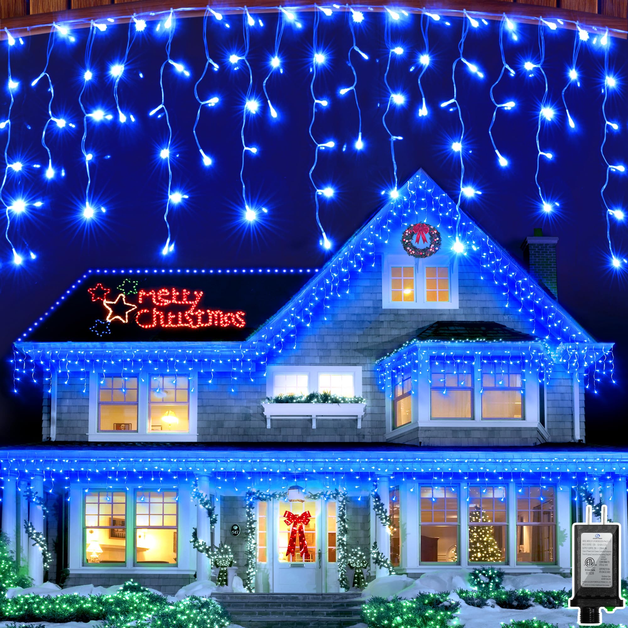 1620 LED 164ft 360 Drops Christmas Lights  Outdoor Hanging lights with 8 Modes & Timer Memory  Outside Waterproof Curtain String Light for House Fence Tree Holiday Wedding Party Decorations (Blue)