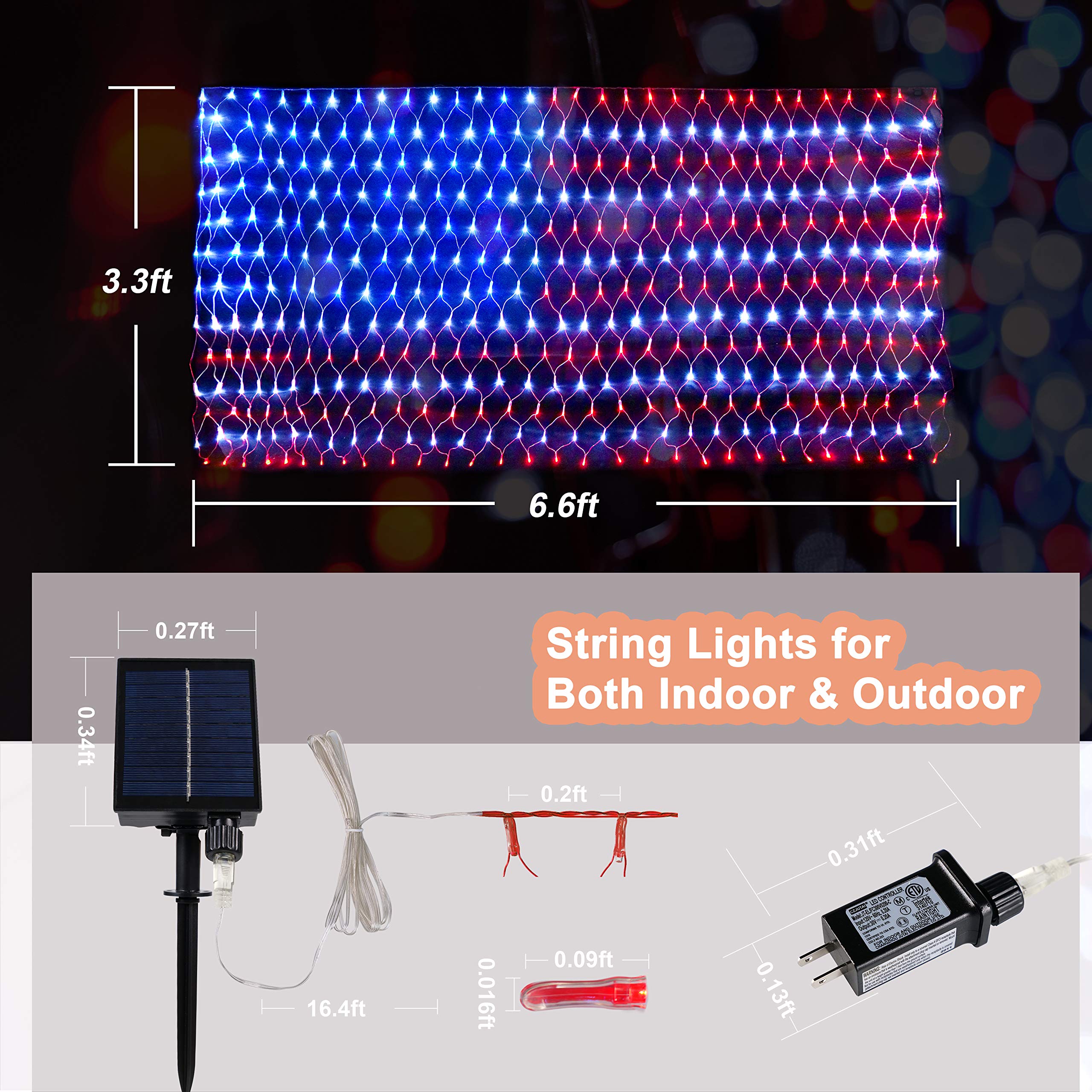 Danli Solar Powered American Flag Light, 420 Led Waterproof String Lights For Garden Decor