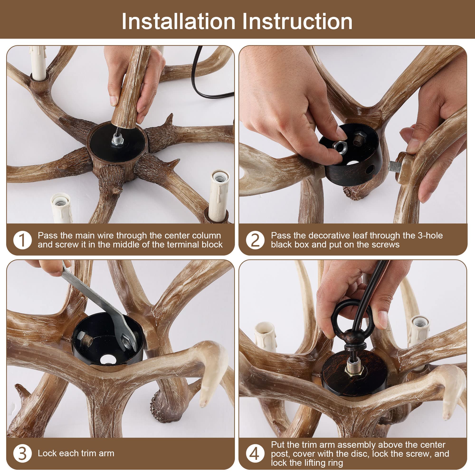 Olhapzp Antlers Chandelier 6 Light, Deer Chandelier Fixtures, Rustic Farmhouse Horn Antler Lighting For Living Room Bedroom Dini