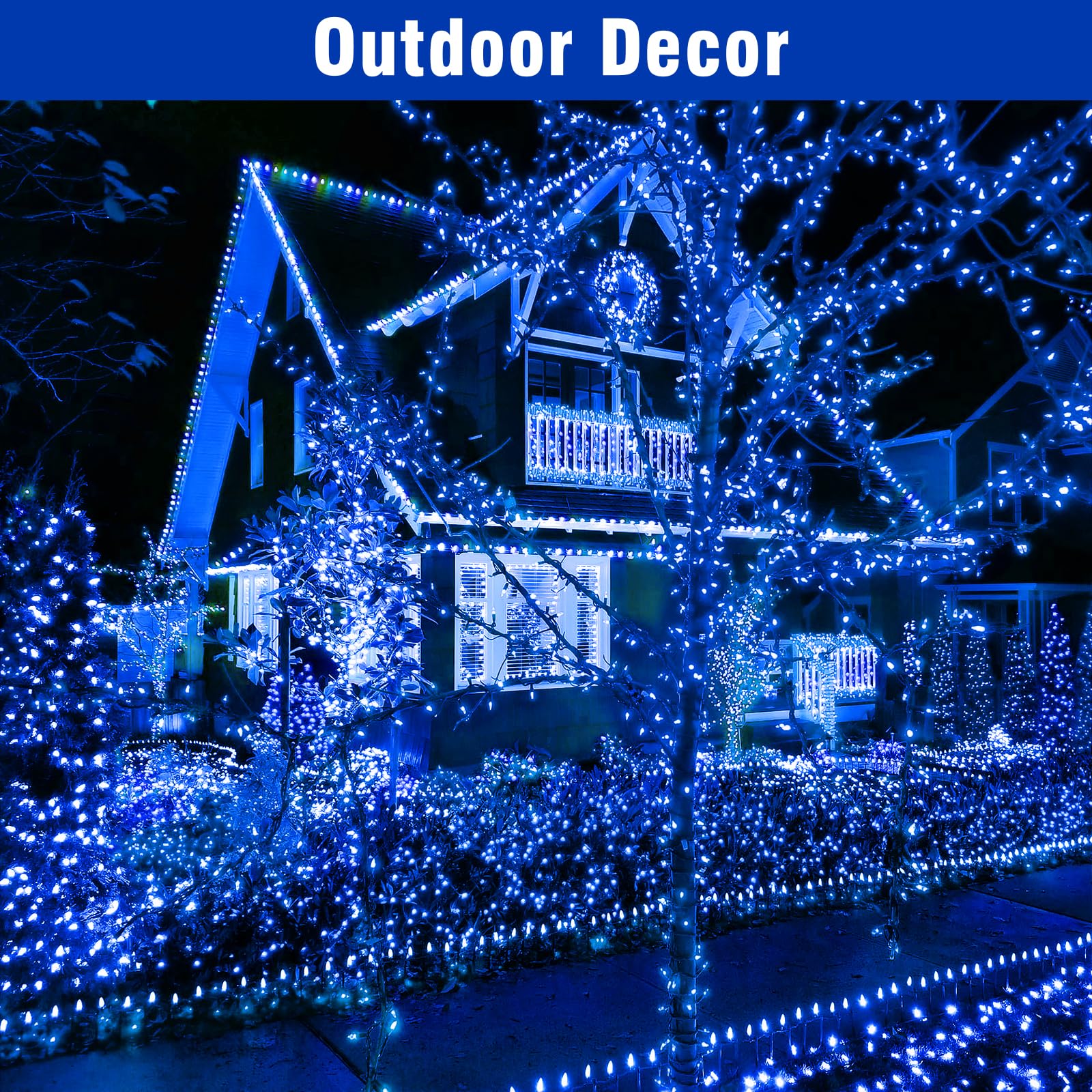 Nisocy 66Ft 200 Led Blue String Lights With Green Wire  Waterproof Seasonal Fairy Lights With 8 Modes  Indoor Outdoor Decorative Lighting For Christmas Tree  Party  Garden  Patio