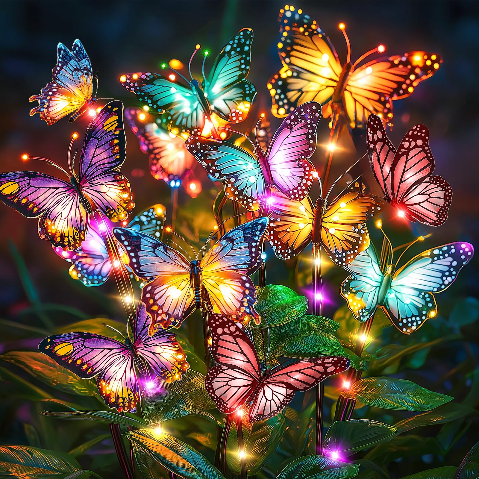 Solar Lights Outdoor Garden Decor: Gardening Gifts For Women Mom - 4 Pack 68 Butterfly Solar Lights With Colorful Bulbs - Outside Waterproof Christmas Decorations For Yard Patio Pathway Porch Lawn
