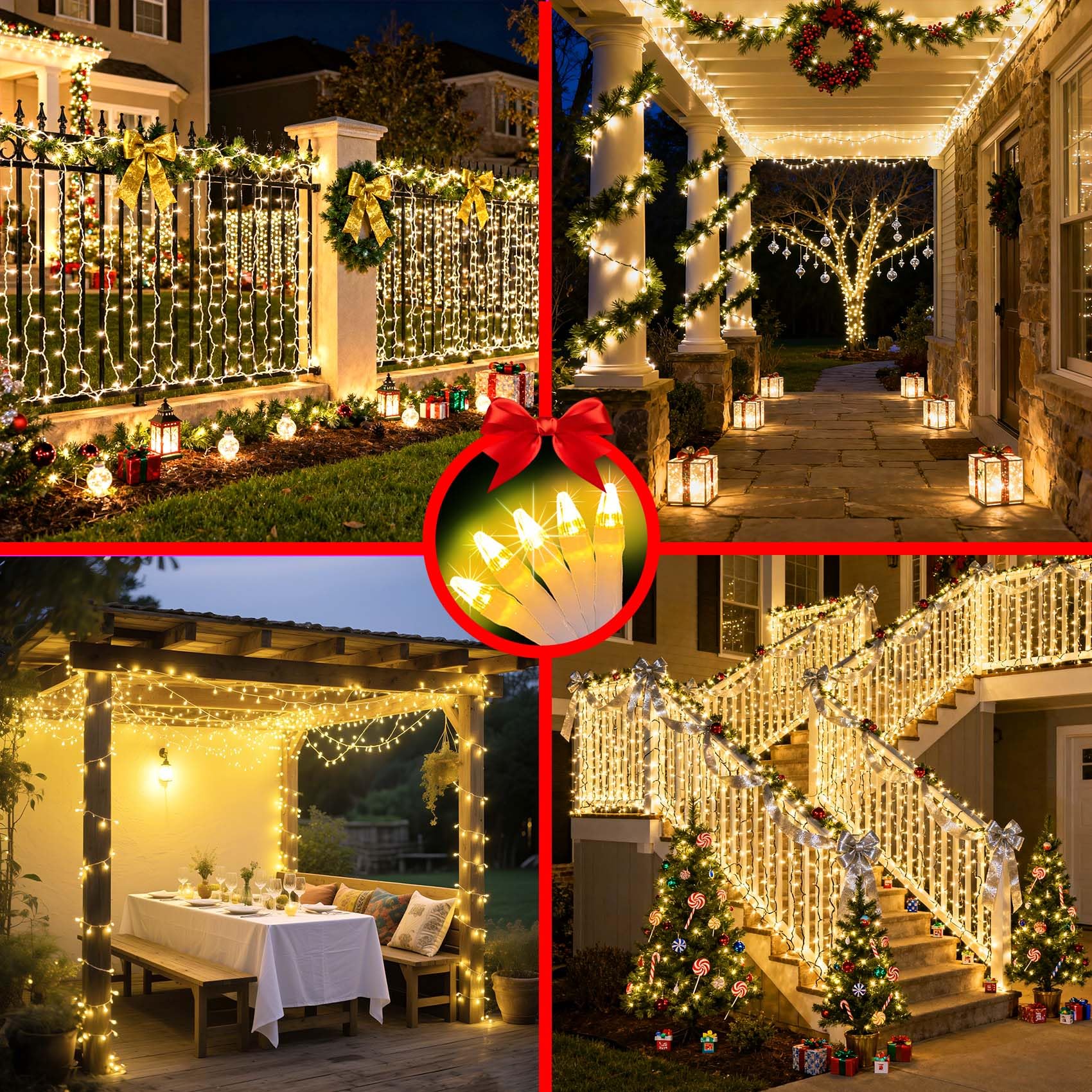 340 Led 90Ft Christmas String Lights Outdoor  12 Pro Modes And Timer Memory & Brightness  Plug In Outdoor Waterproof Clear Wire Twinkle Light For For Xmas Yard Tree Wedding Party Decor (Warm White)