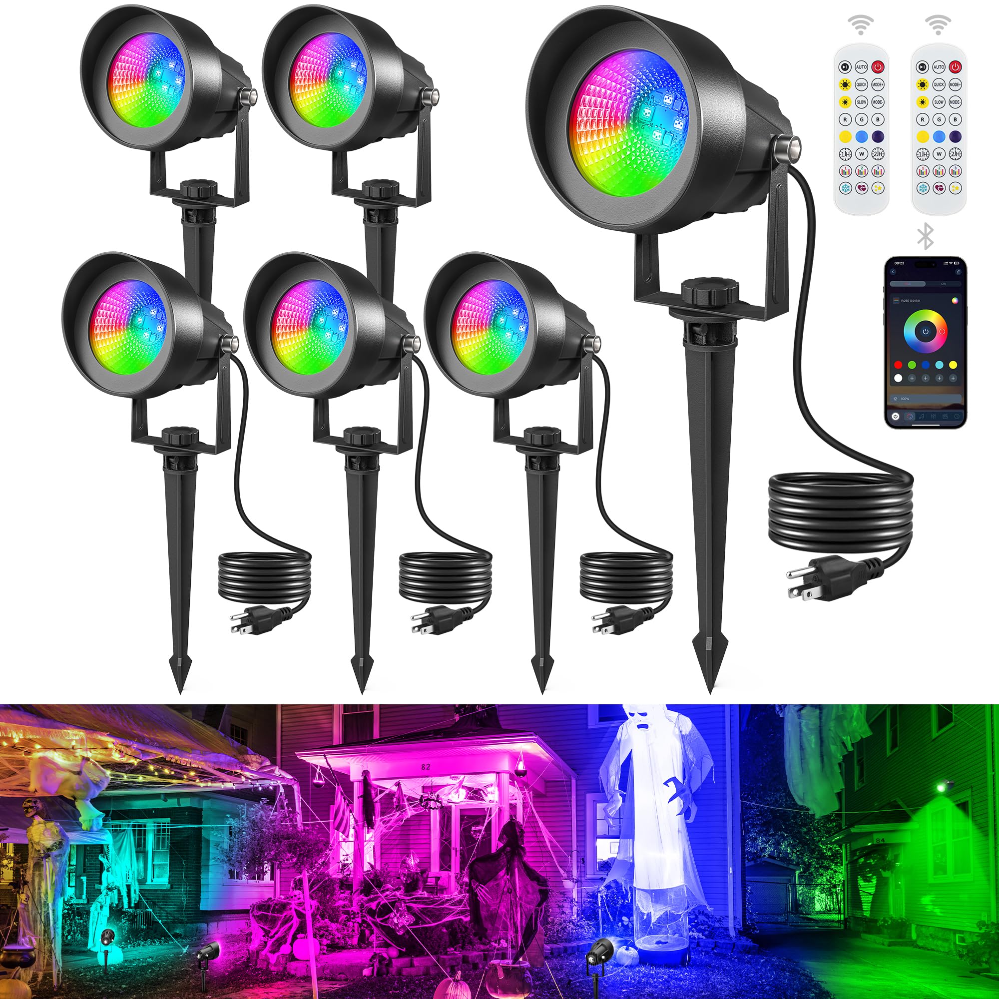 T-Sun Smart Color Changing Landscape Lights  Rgbw Christmas Spotlights Outdoor With App & Remote  Music Sync  Diy Scenes  Timing  Dimmable Waterproof Spot Light For Yard Garden Tree Decoration  6 Pack