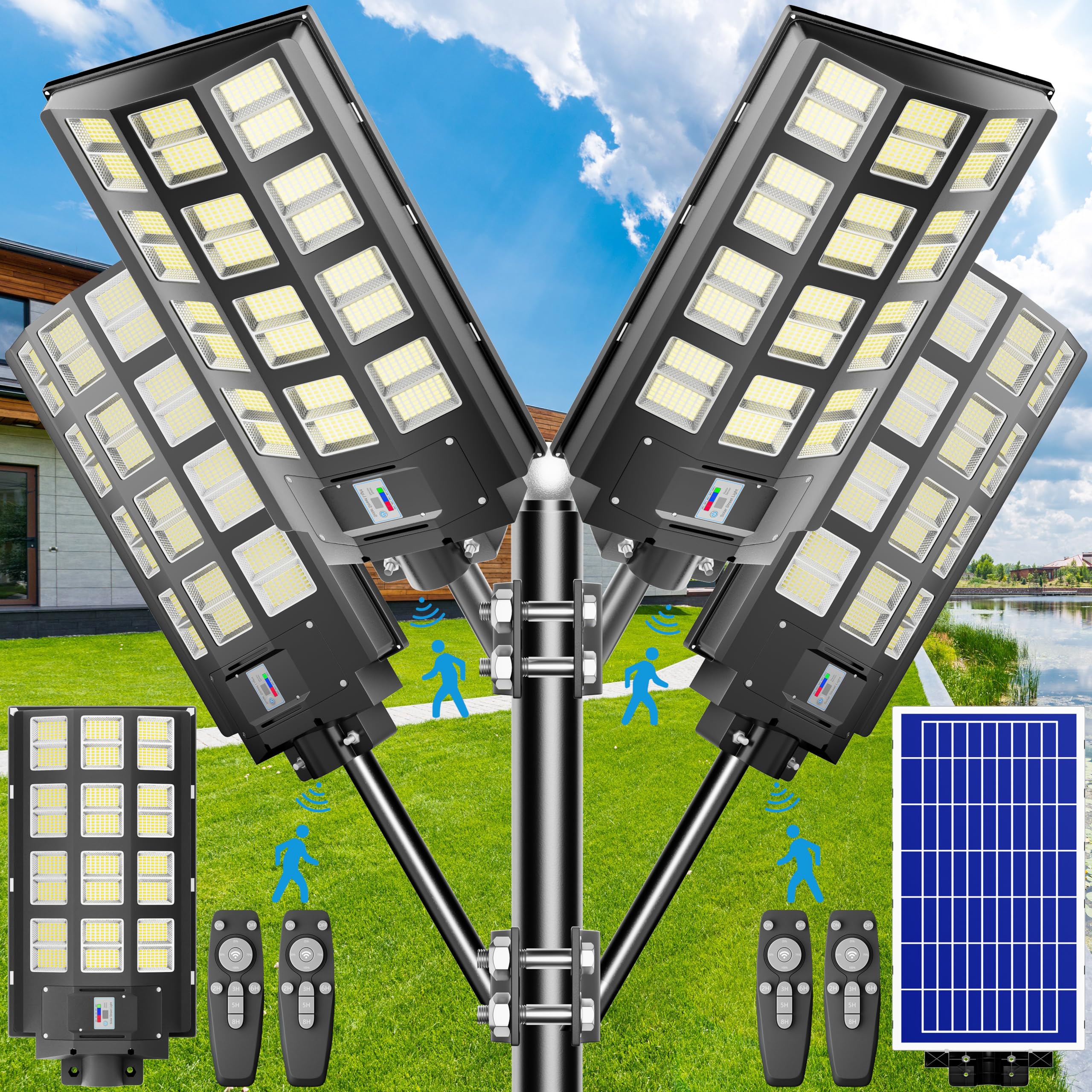 Jadisi 6800W Solar Street Light, Solar Street Light Outdoor Waterproof Ip67 240000 Lumens, Solar Parking Lot Lights,Dusk To Dawn,4-Pack