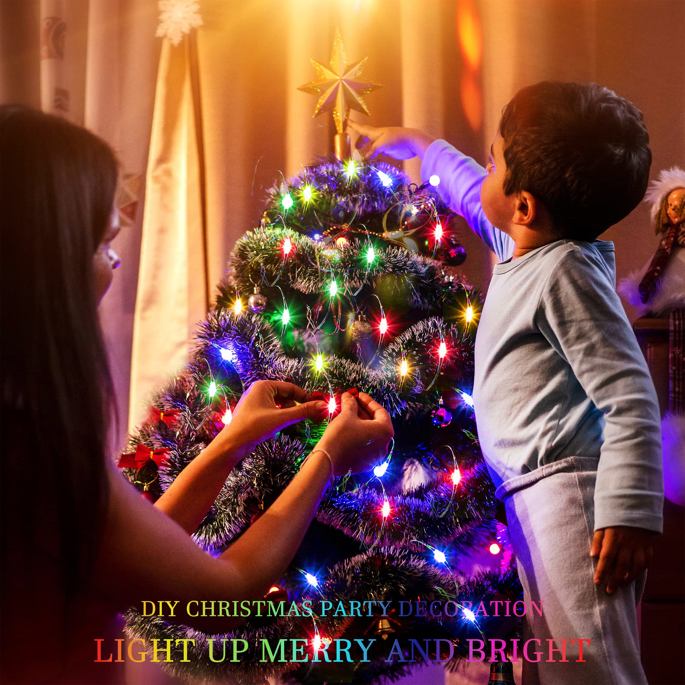 Multicolor Christmas Twinkle Fairy String Lights Battery Operated 3 Modes 20 Led 12 Packs 7.2Ft Silver Wire Starry Firefly Lights With Timer For Diy Craft Bottle Table Birthday Party Decorations