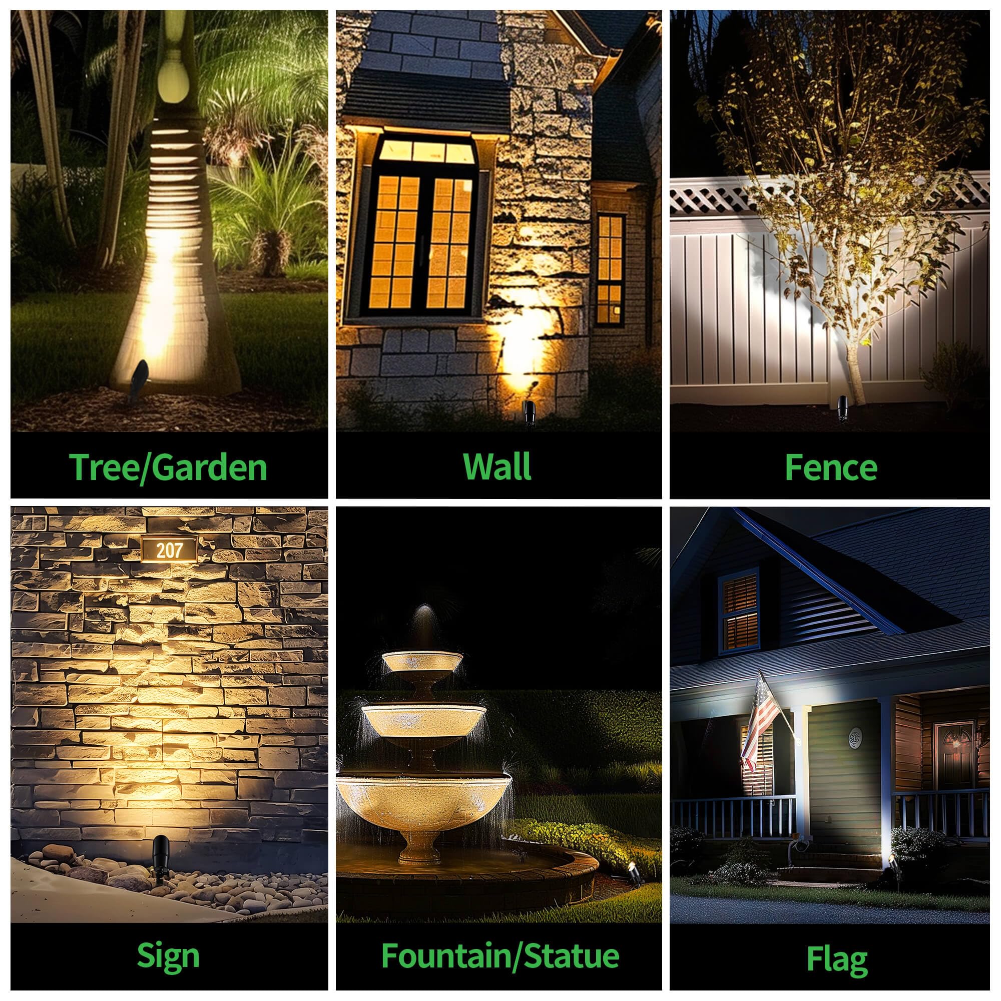 Varmtalys LED Landscape Spotlights, IP65 Waterproof, 5W MR16 Bulb, 8 Pack, Black, Model AL2101
