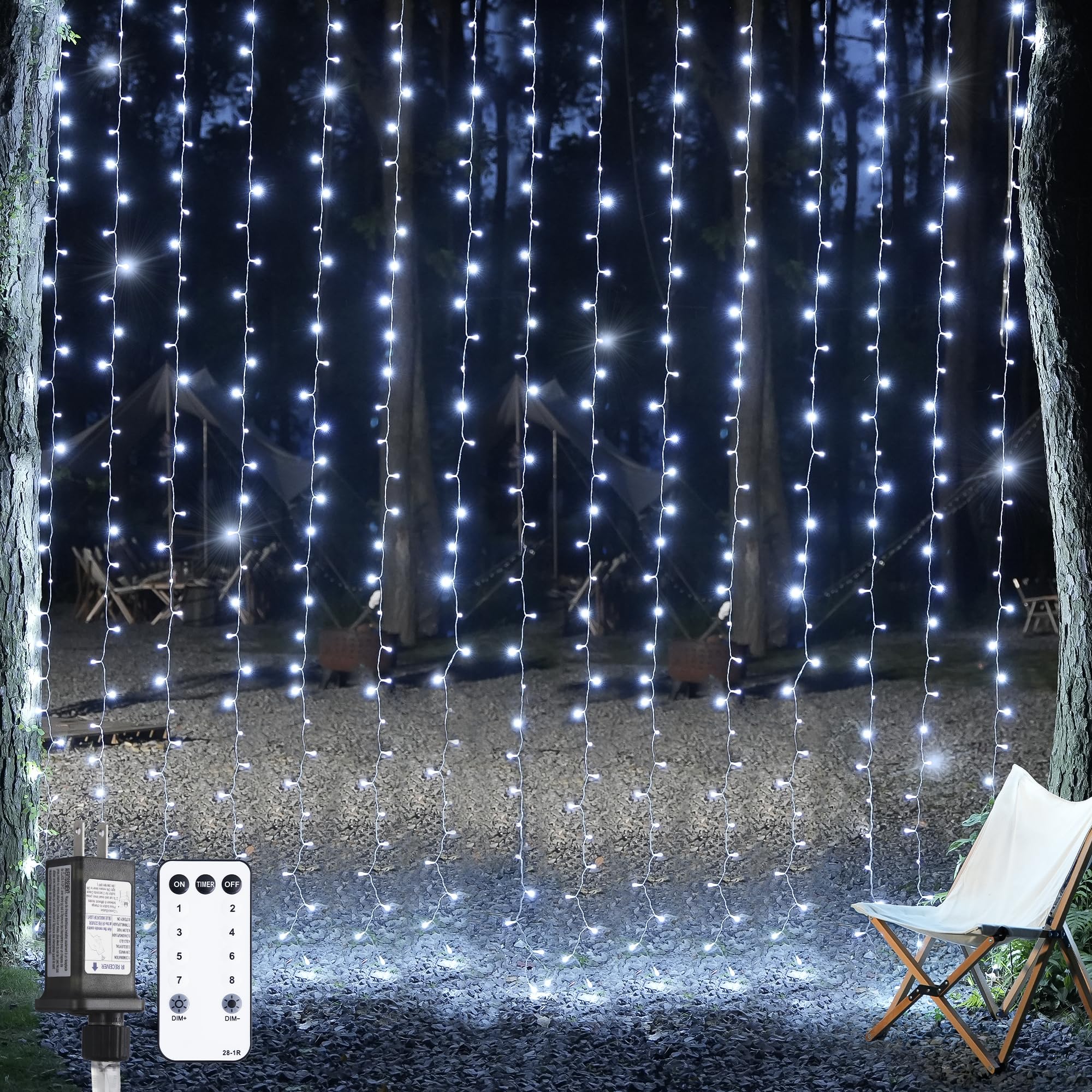 JMEXSUSS 300 LED 9.8x9.8Ft White Curtain Lights with Remote, White Christmas Lights Indoor Plug in, 8 Modes White String Lights for Bedroom Wall Wedding Reception Party Backdrop Window Outdoor Decor
