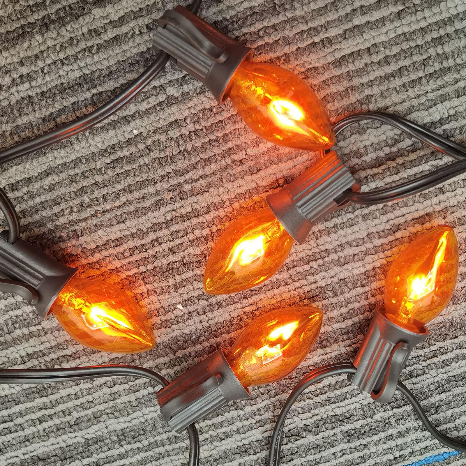 25Ft Orange Halloween Lights Outdoor, C7 Halloween Decorations Lights With 27 Orange Flicker Flame Bulbs, Vintage Christmas Flickering Lights For Patio Garden Party Christmas Tree Decor-Black Wire
