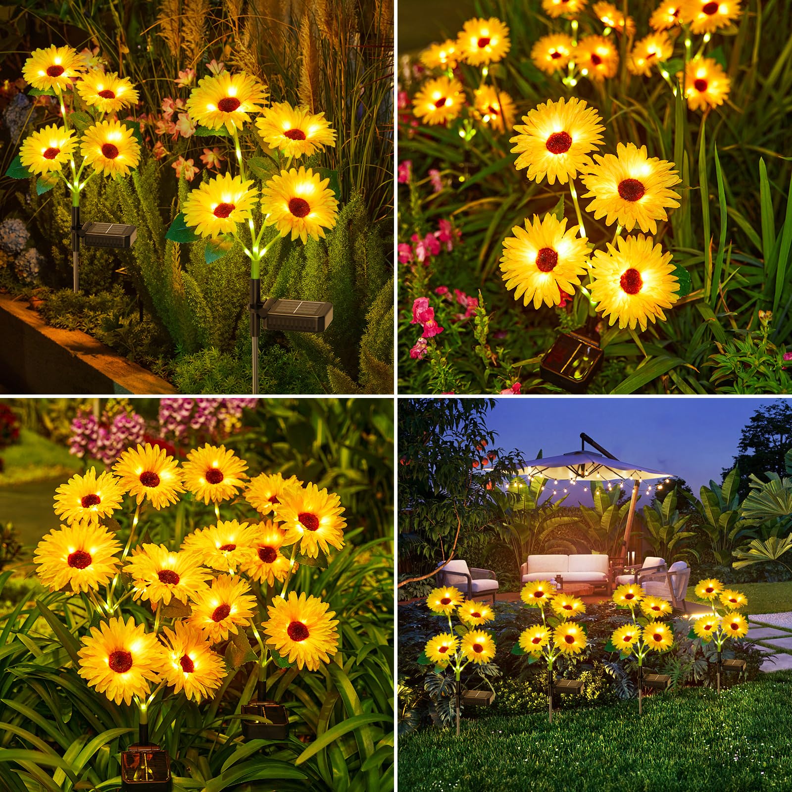 WdtPro 4 Pack Solar Garden Lights, Yellow Daisy Flowers, Waterproof, Model TFL013
