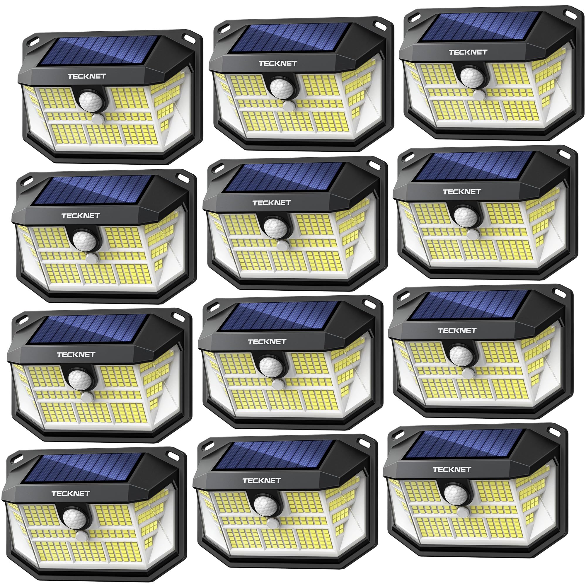 TECKNET Solar Motion Lights Outdoor, 300° Angle, 3 Modes, IP65 Waterproof, 12 Pack, Cool White, Model TK-SL001