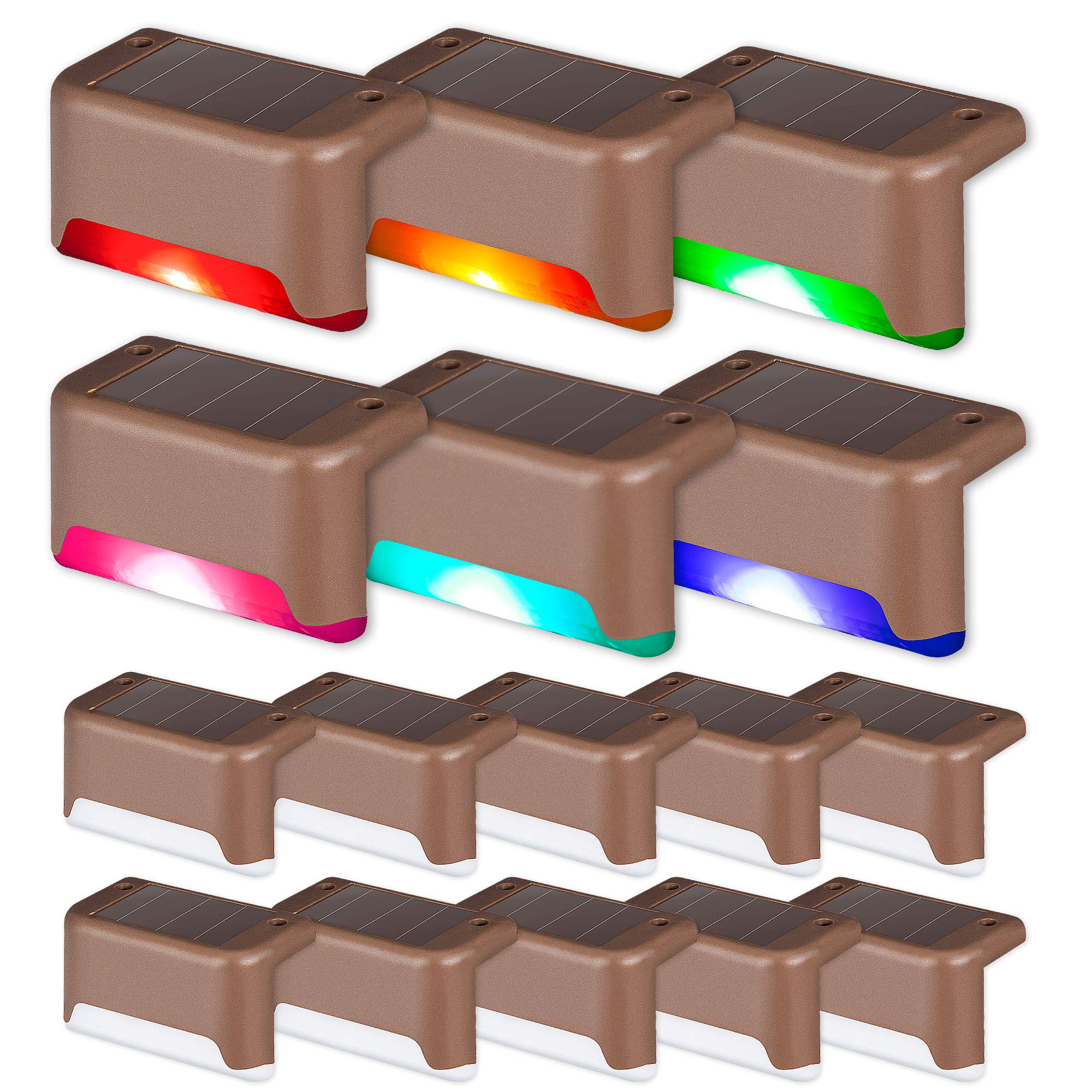 SOLPEX Color Changing Solar Deck Lights, 16 Pack Waterproof LED for Decks, Stairs, Fences, Yards, and Patios - Model 9695