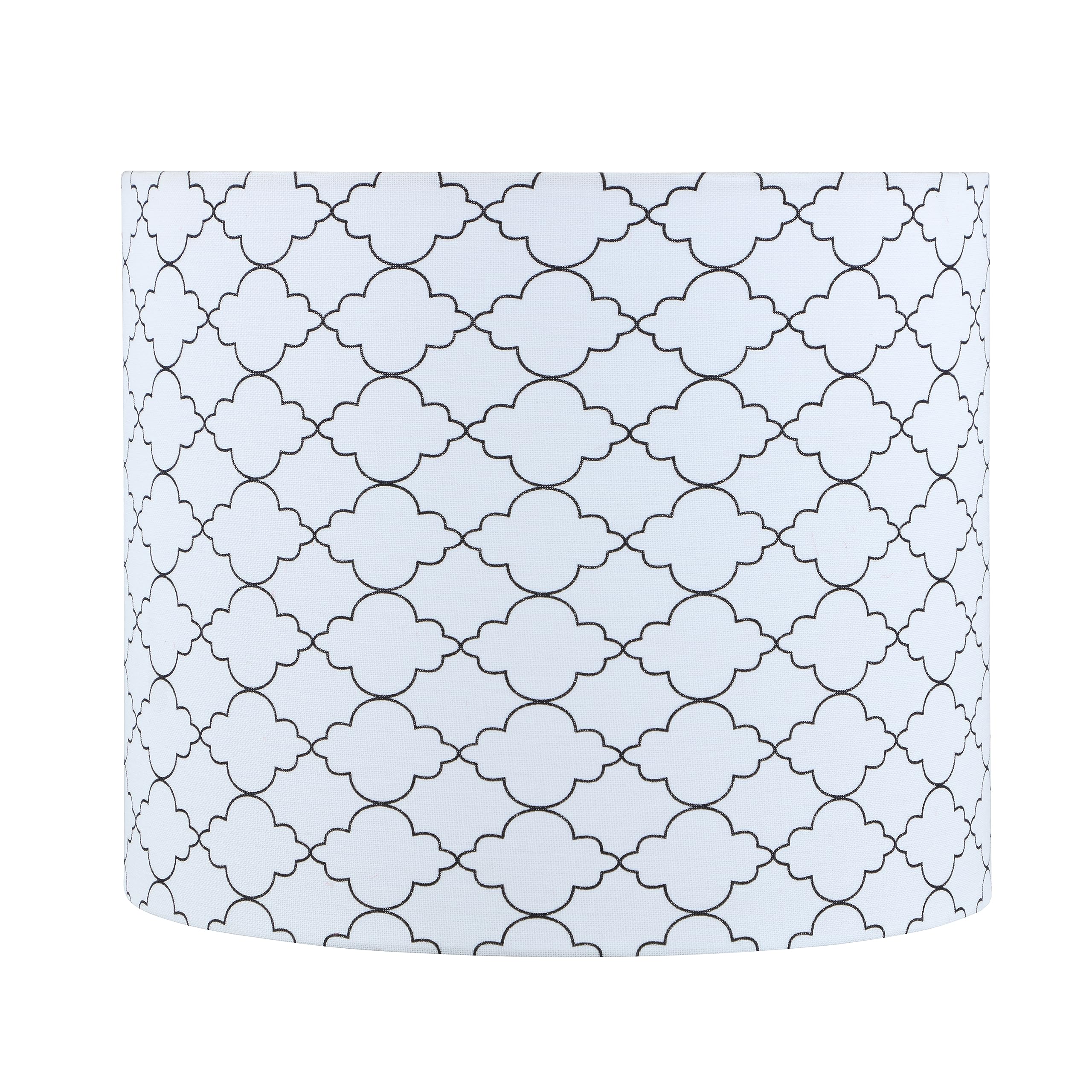 Aspen Creative Drum Lamp Shade, Off White & Black, 12in Wide, Model 31614, Linen Material