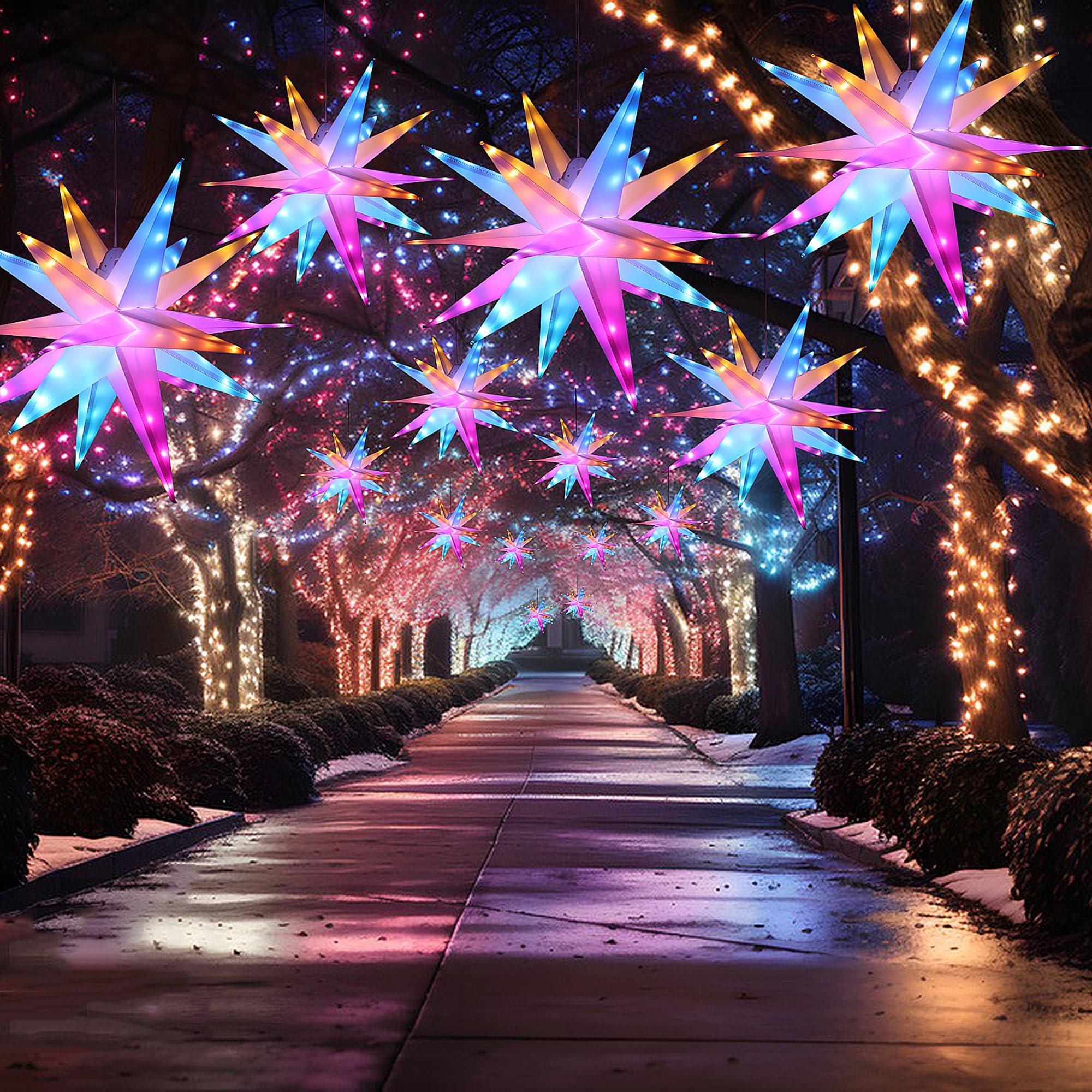 FUCHSUN 23" LED Moravian Star Light - Color Changing Christmas Tree Topper, Multi-colored, 6 Lighting Modes, Model GP-SW050DC1000-IP44