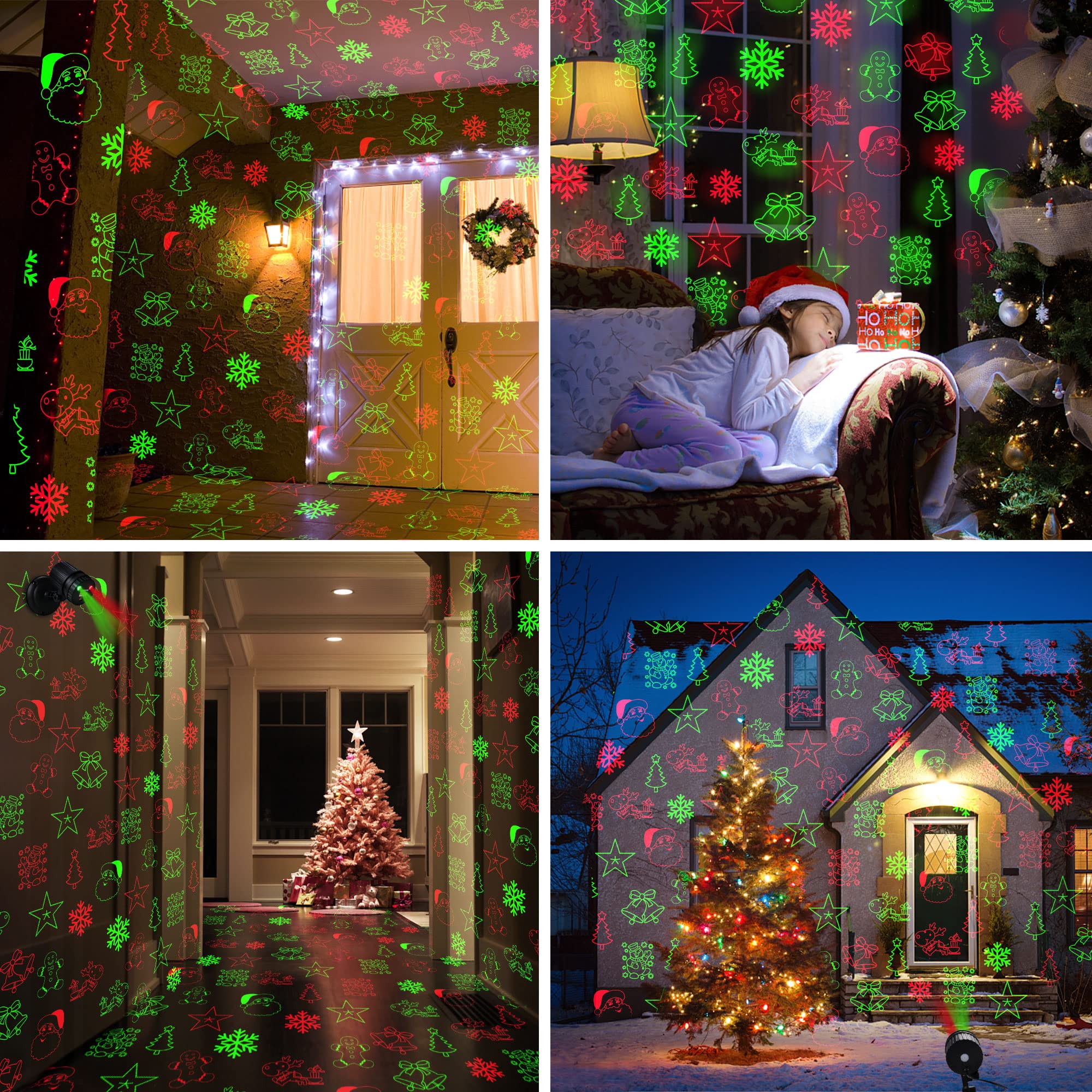 Christmas Laser Lights Projector Outdoor, Projector Lights Landscape Spotlight Red And Green Star Show With Xmas Decoration Patt