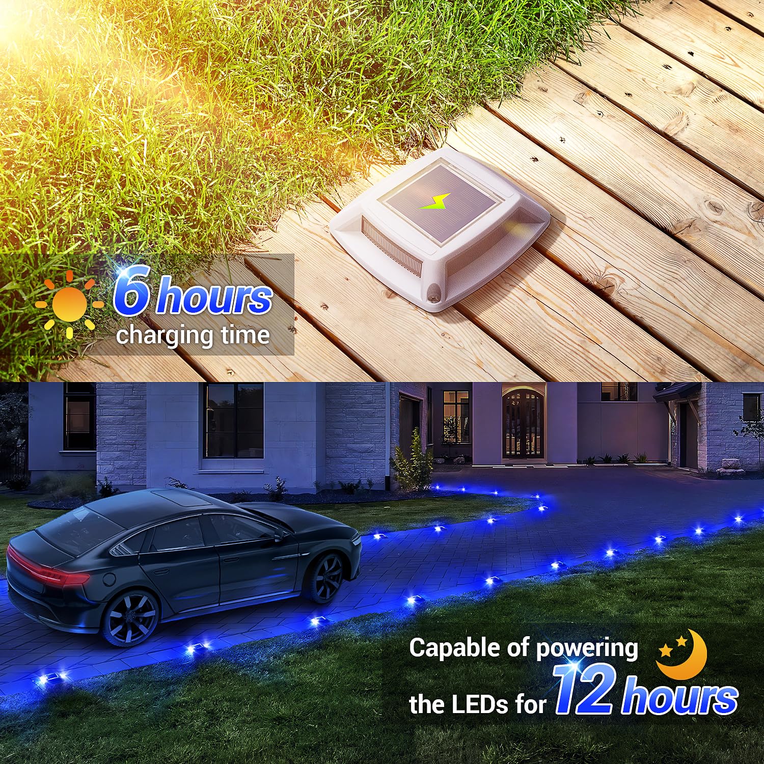 Etetale Solar Driveway Lights 16 Pack, Solar Powered Ip68 Waterproof Solar Dock Lights, 4 Led Driveway Markers Deck Lights For Dock, Pathway, Walkway, Sidewalk, Garden, Yard, Stair, Marine Use (Blue)