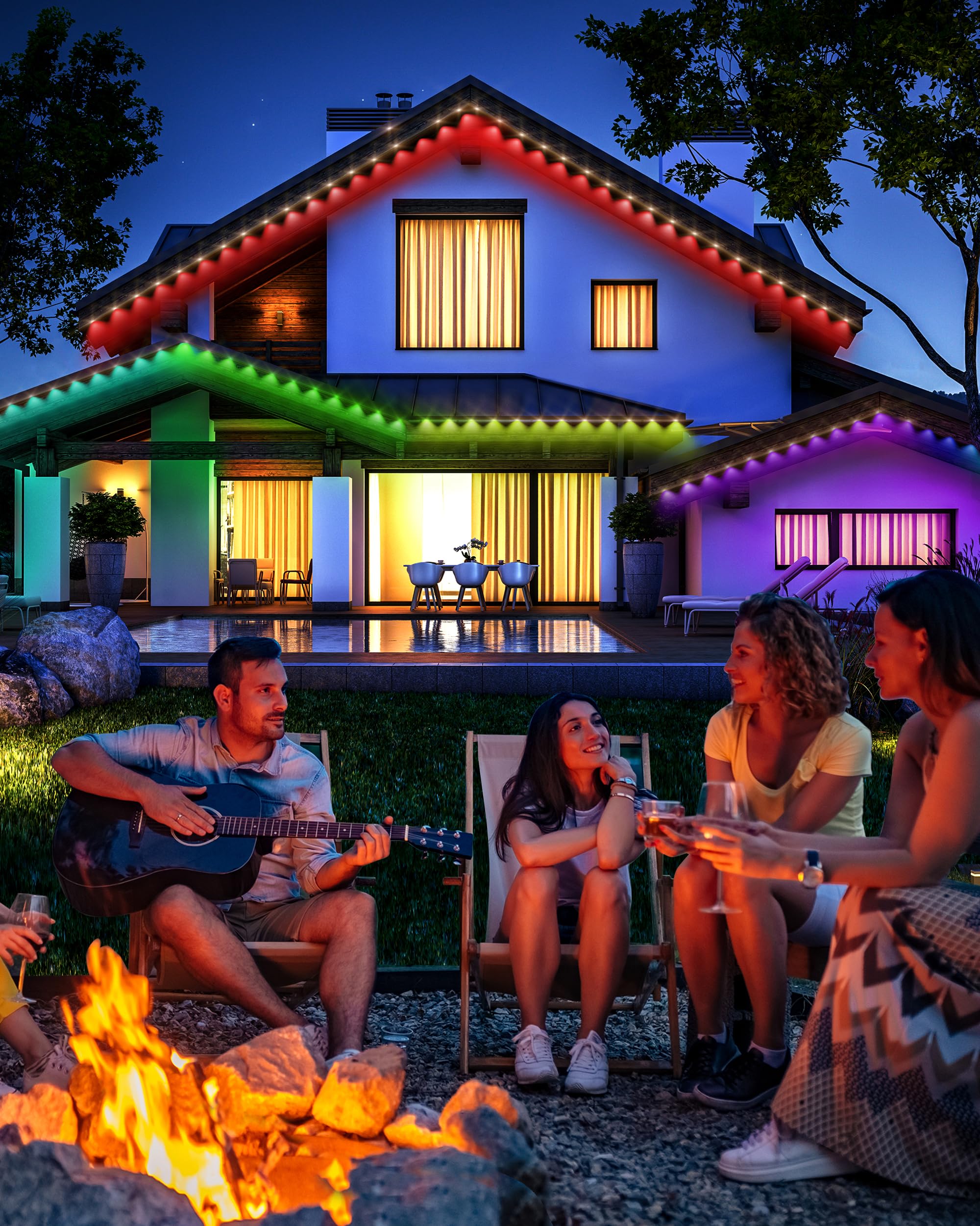 VCOKEN Outdoor Lights, 111ft Smart LED Eaves Lights, IP65 Waterproof, Red, Model AED36H-2401500VLSO8