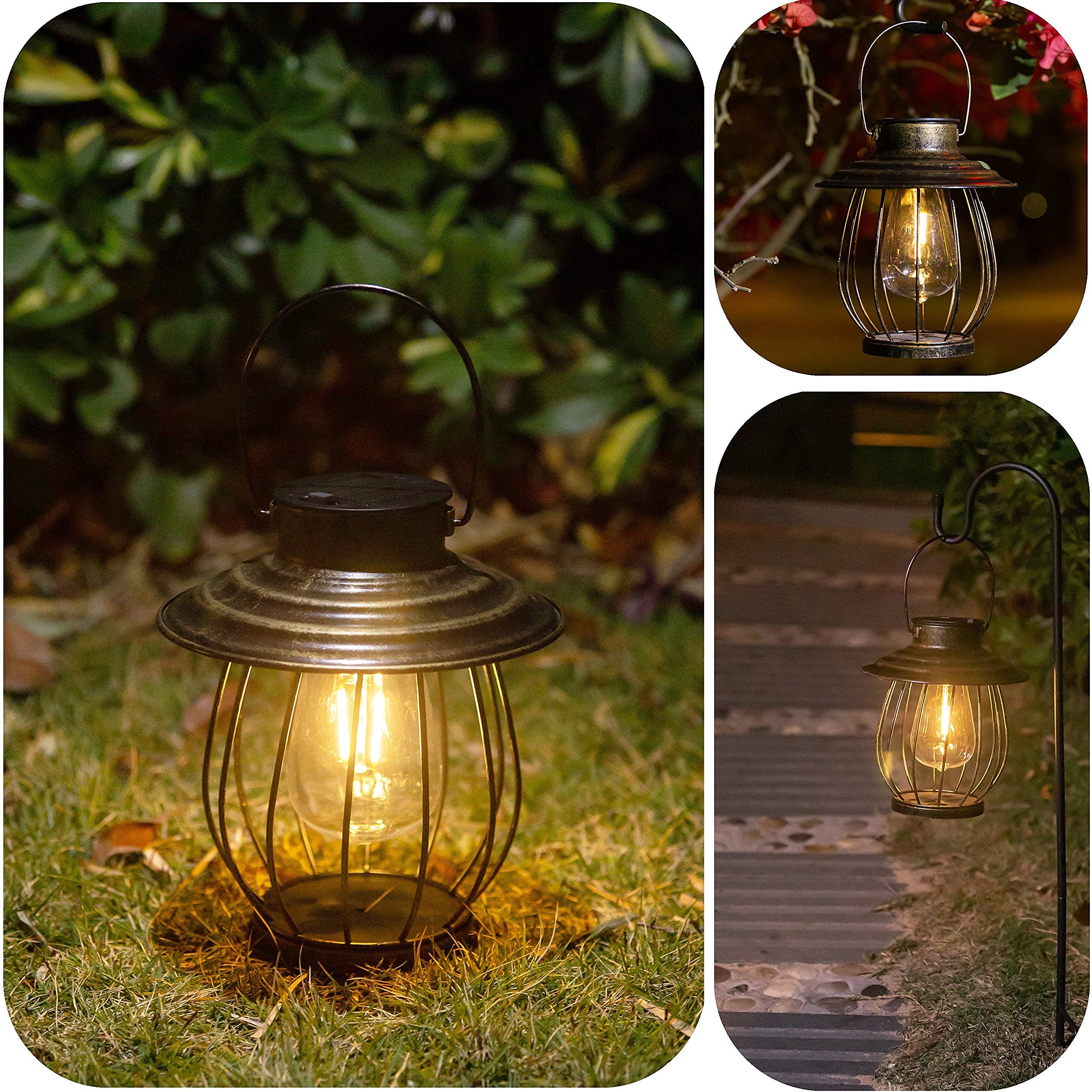 Xuwen Solar Lanterns Outdoor Waterproof - Bronze Metal Garden Decor With Sheep Hook