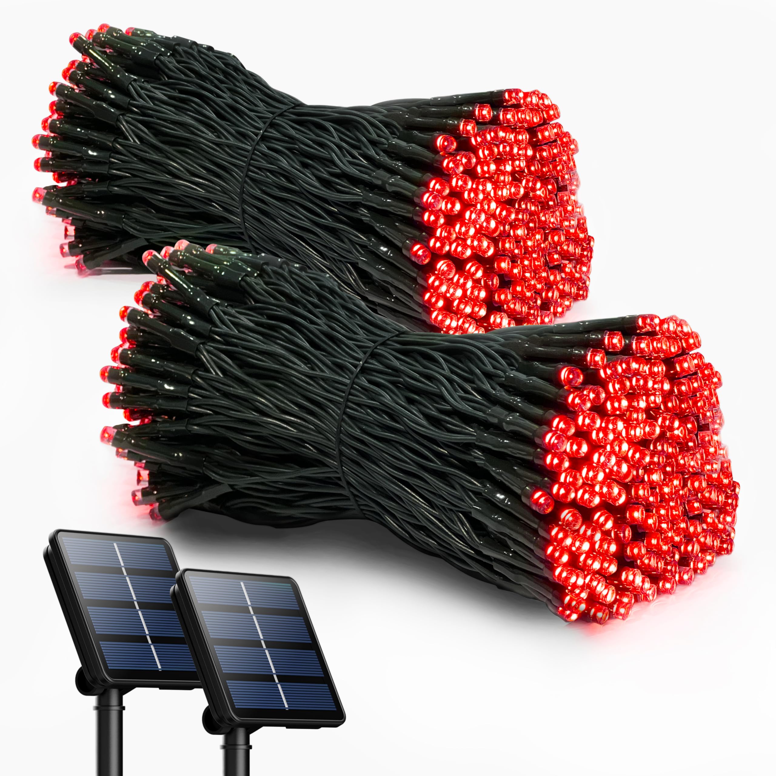 Selarlyt 2 Pack Solar String Lights, 200 LED, 72FT, 8 Lighting Modes, Waterproof, Red