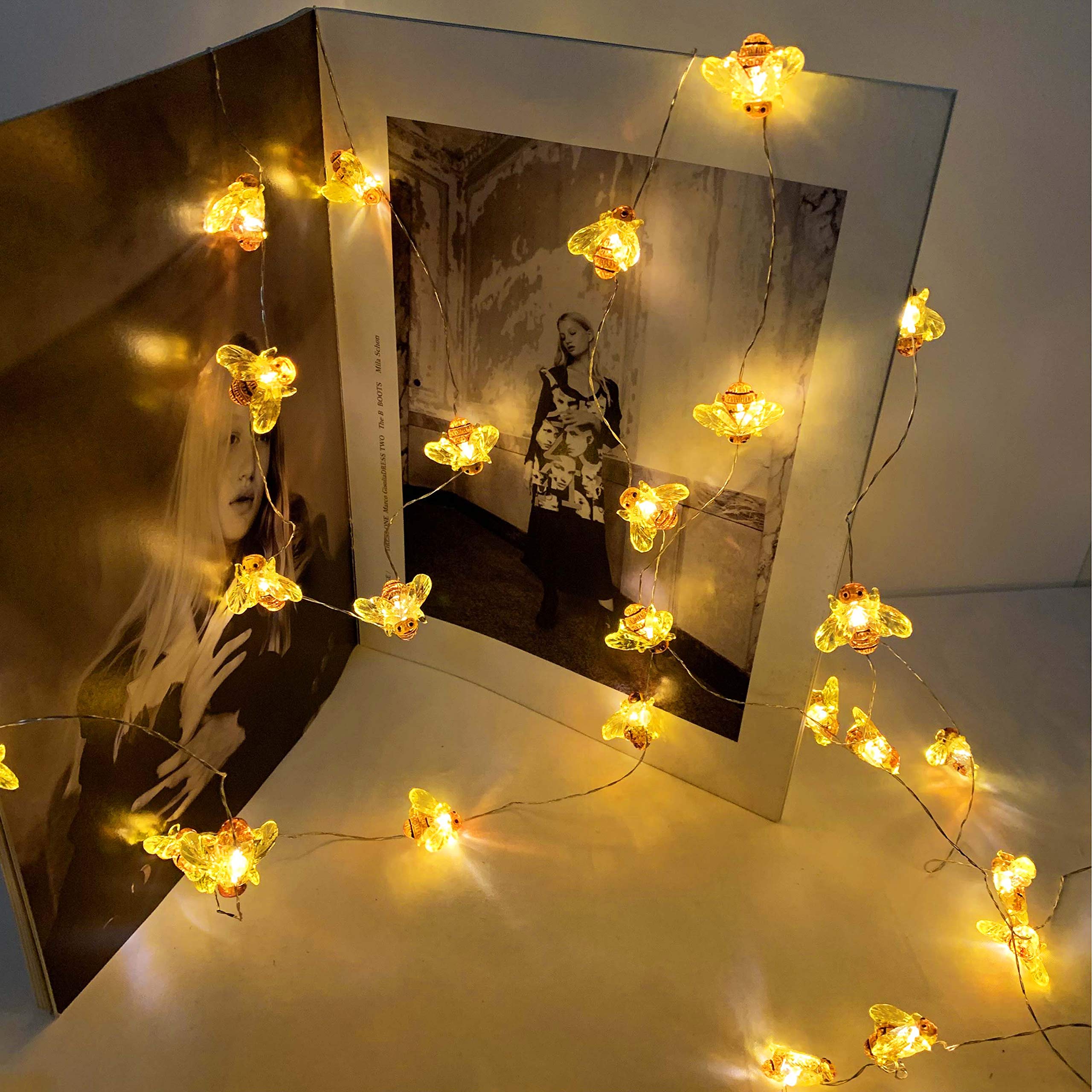 NiniTe LIGHTS 40 LED Honeybee Fairy String Lights, Waterproof, Battery Operated, 8 Modes, Remote Control, Indoor/Outdoor