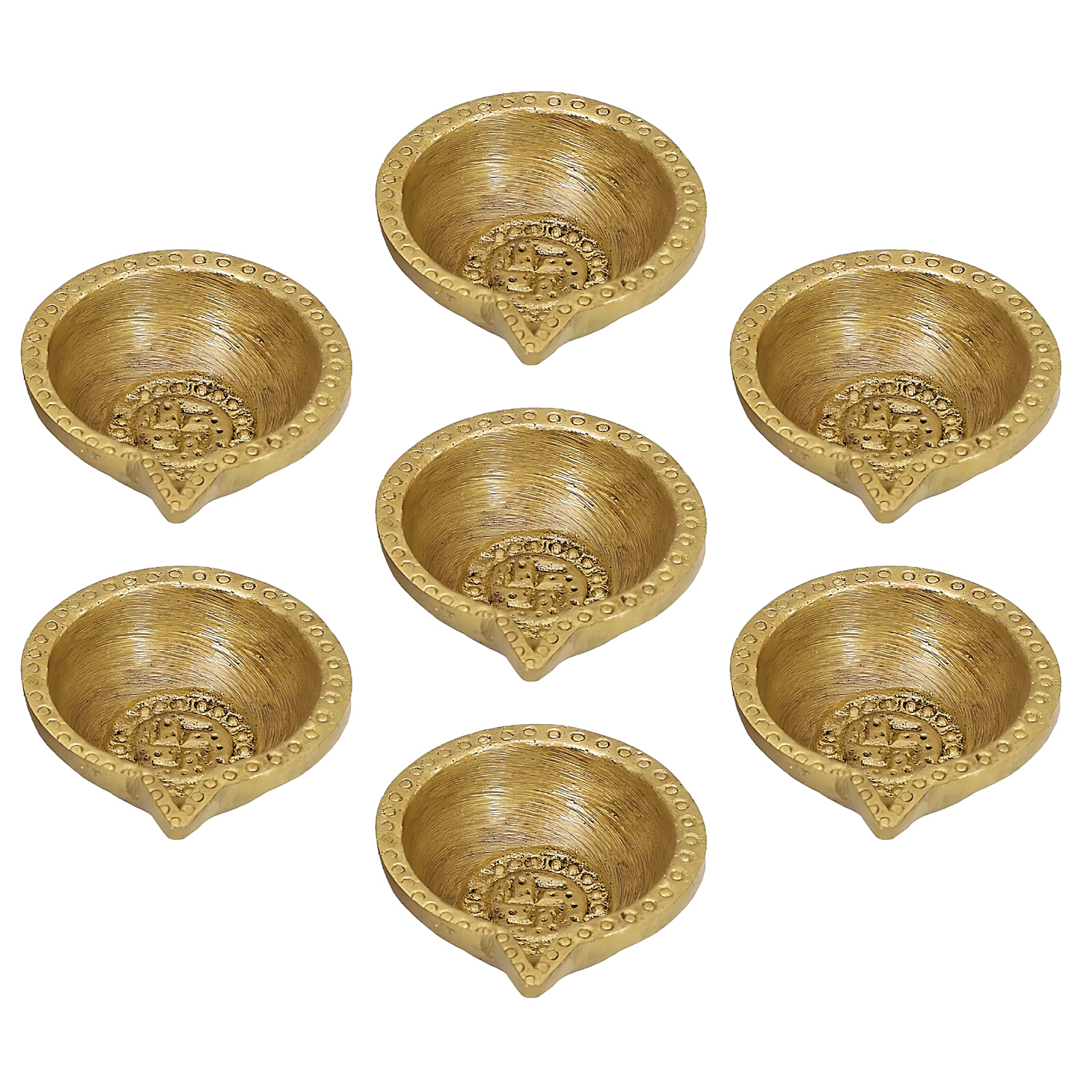 Jaszz Art Brass Diya (3 inches and 180g) Pair Small Ethnic Design Handmade Curved Oil Wick Antique Kuber Deepak Lamp for Home De
