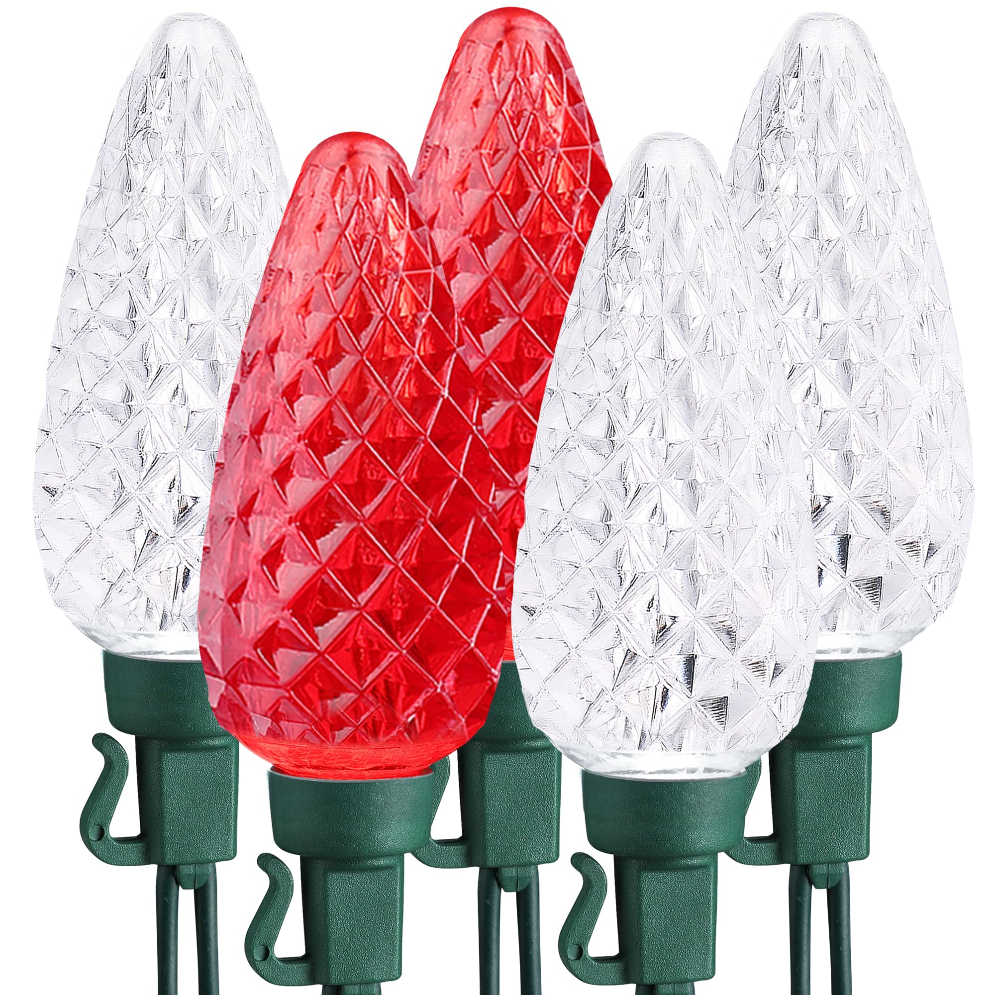 Brizled Red & White String Lights, 25 LED C9 Christmas String Lights, Connectable Xmas Tree Lights, Waterproof Strawberry String