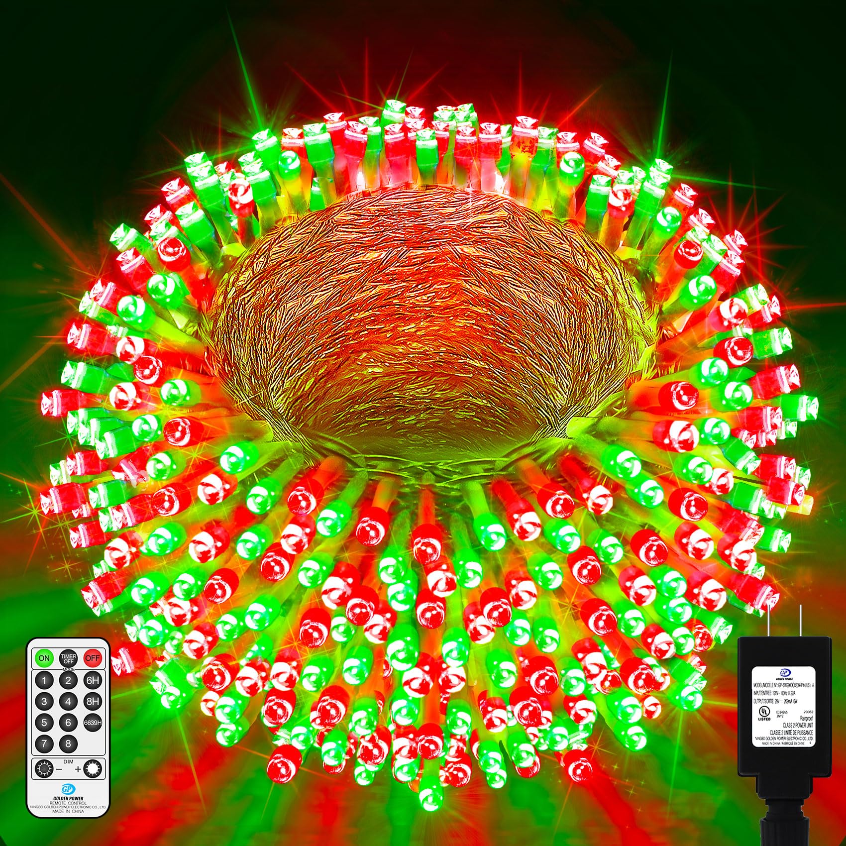 Jxledayy 403 Ft 1000 Led Waterproof Christmas Lights, 8 Modes, Red & Green Fairy String Lights