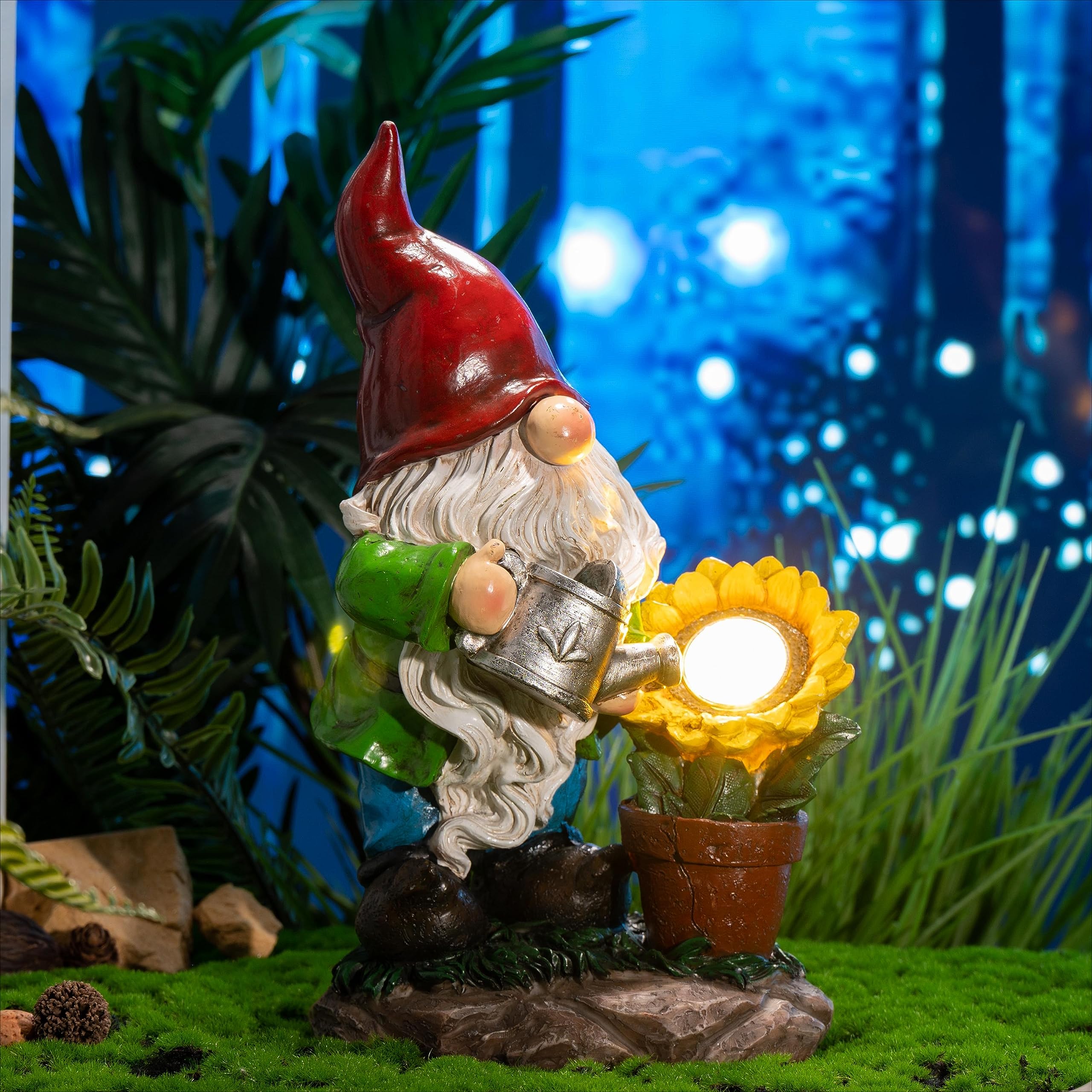 Teresa'S Collections Sunflower Garden Gnomes With Solar Lights - Cute Resin Yard Decorations