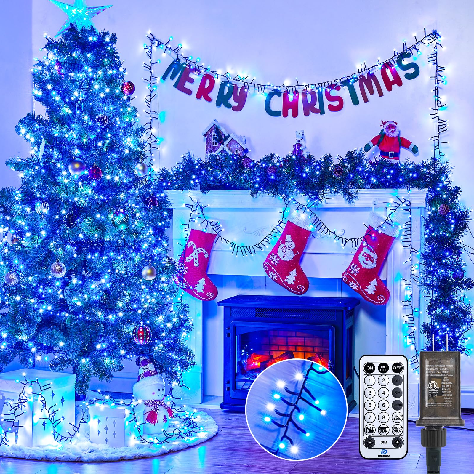 Minetom 50 Ft 1000 LED Cluster Christmas Tree Lights Outdoor Firecrackers String, 12 Modes Timer Remote Waterproof Plug-in Twink