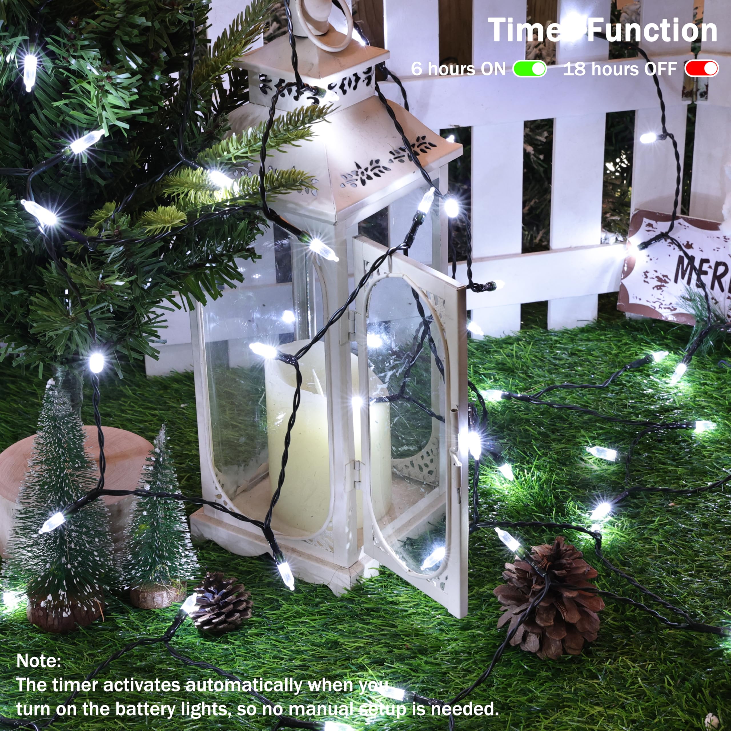 Lomotech Battery Operated Christmas Lights - 4 Pack Total 66Ft 200Leds Mini String Lights 8 Modes Waterproof With Timer For Home  Garden  Party  Holiday  Tree Decoration (Green Wire  White)