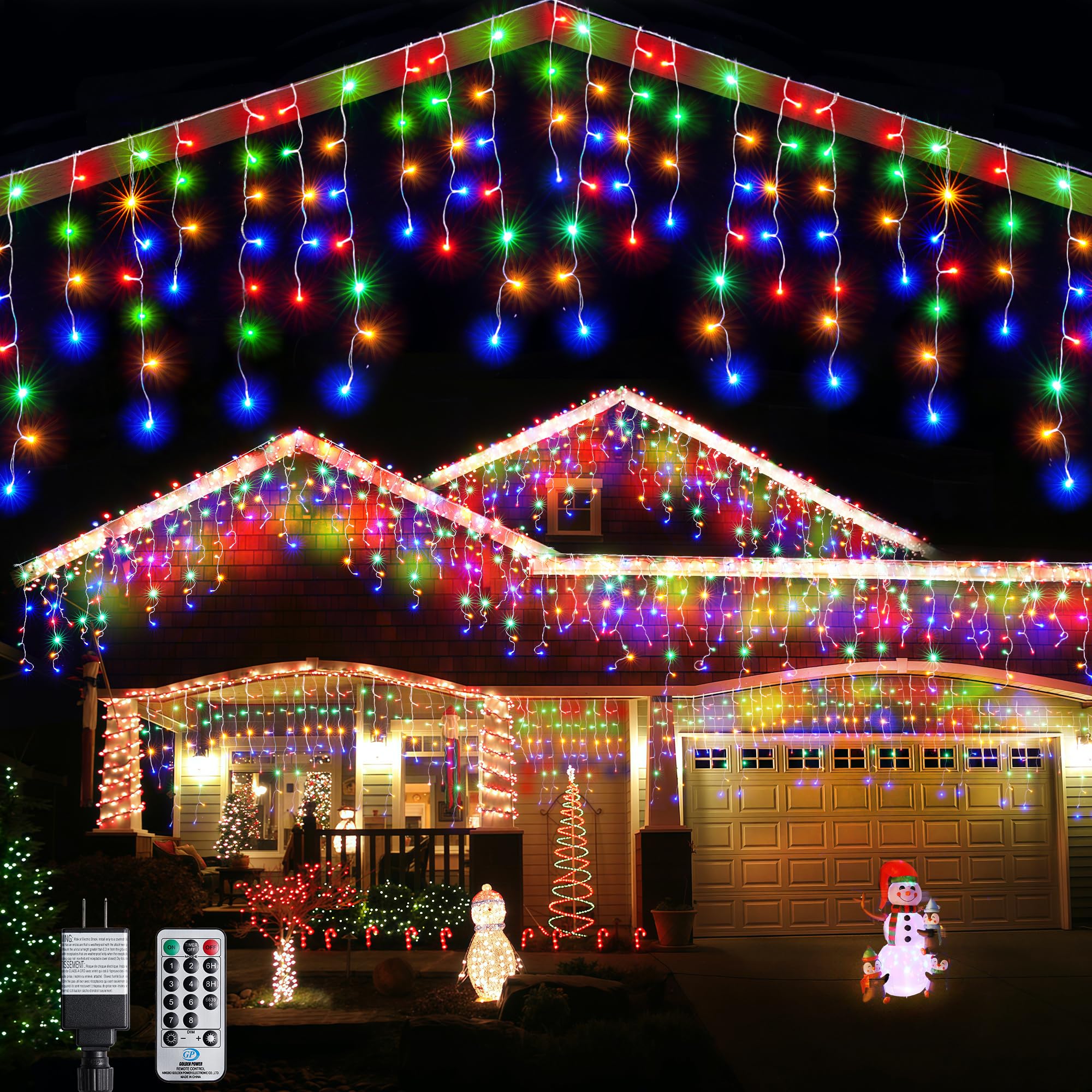 WBao 432 LED Christmas Icicle Lights, 33FT, Remote Control, 8 Modes, Waterproof, Multicolor, Model GP-SW290DC0209-IP44(US) A