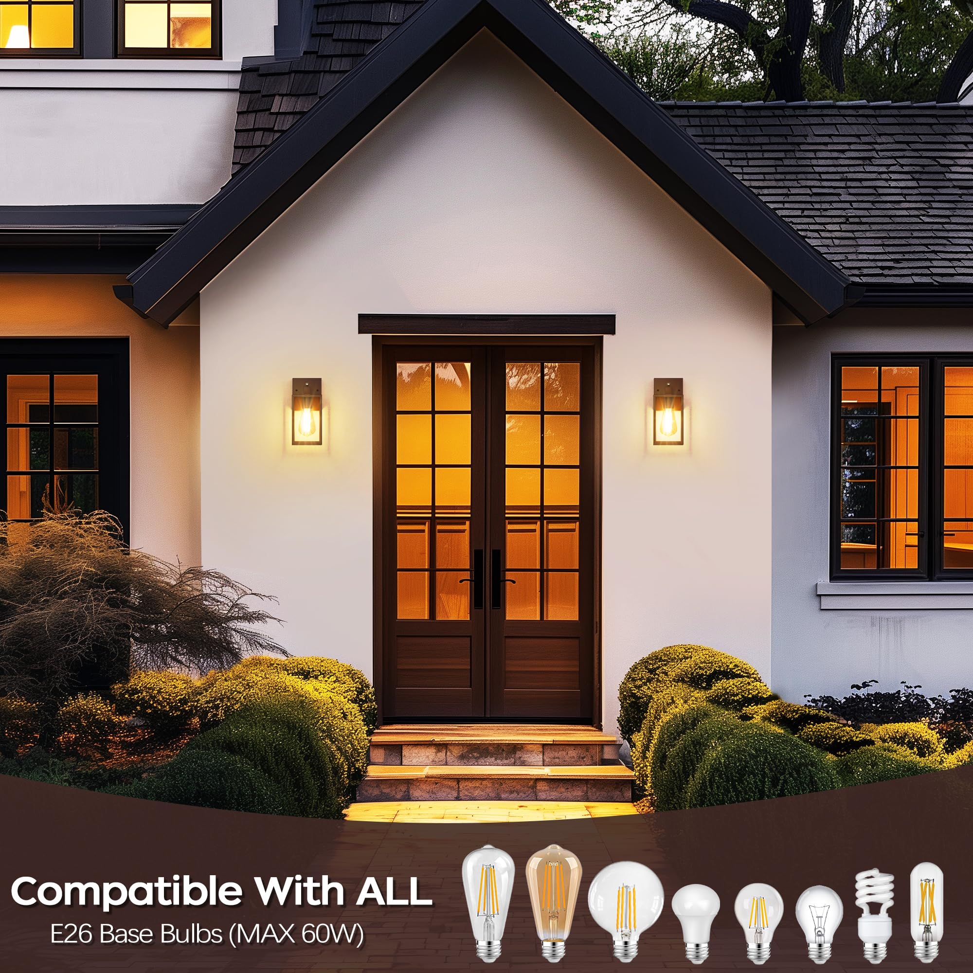 Wihtu Oil Rubbed Bronze Dusk To Dawn Porch Lights Fixtures - Outdoor Exterior Sensor Wall Sconce Lamp, Waterproof Wall Lantern,