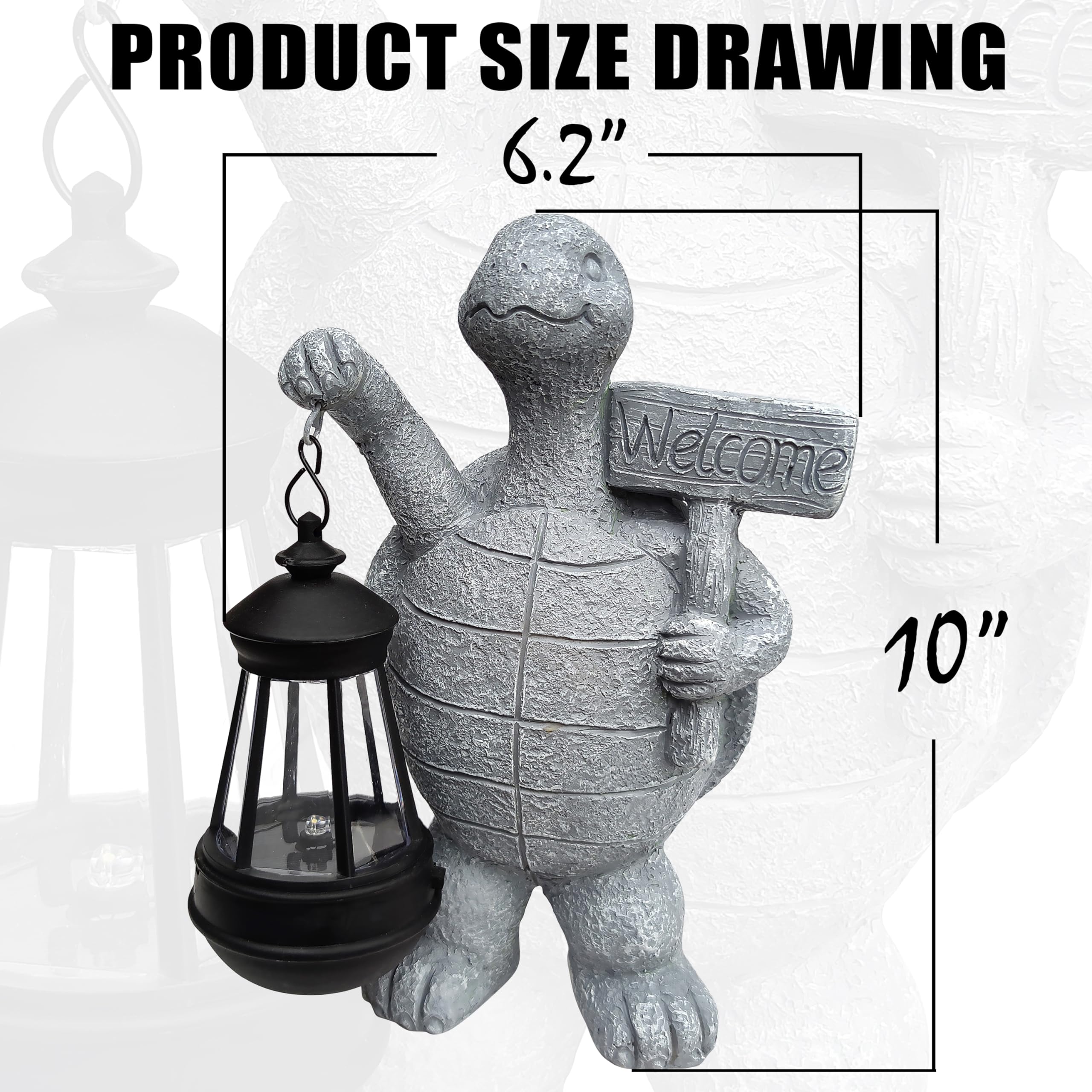 Qobumy Sea Turtle Solar Garden Statues,Resin Sea Turtle Figurine Decorations With Solar Lights Lantern, Outdoor Figurines Lawn G