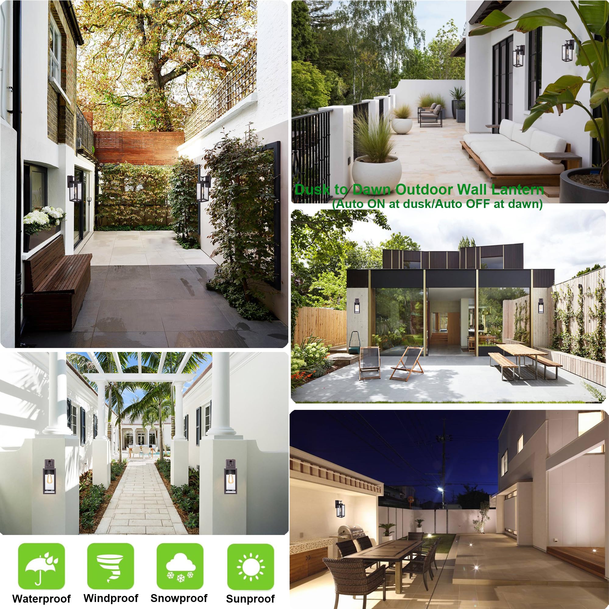 LIT-PaTH Dusk to Dawn Outdoor Wall Lantern, Wall Sconce as Porch Lighting Fixture, E26 Medium Base Max 60W, Anti-Rust Metal with