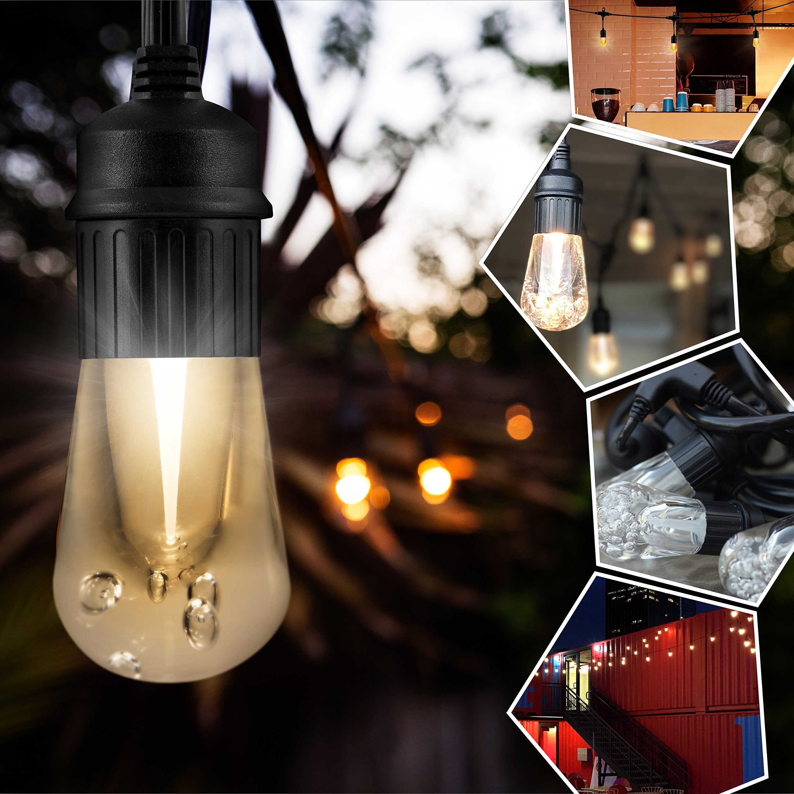 Enbrighten LED Outdoor String Lights, 48ft, Black Cord, Shatterproof Acrylic Bulbs, Waterproof, Model 35631
