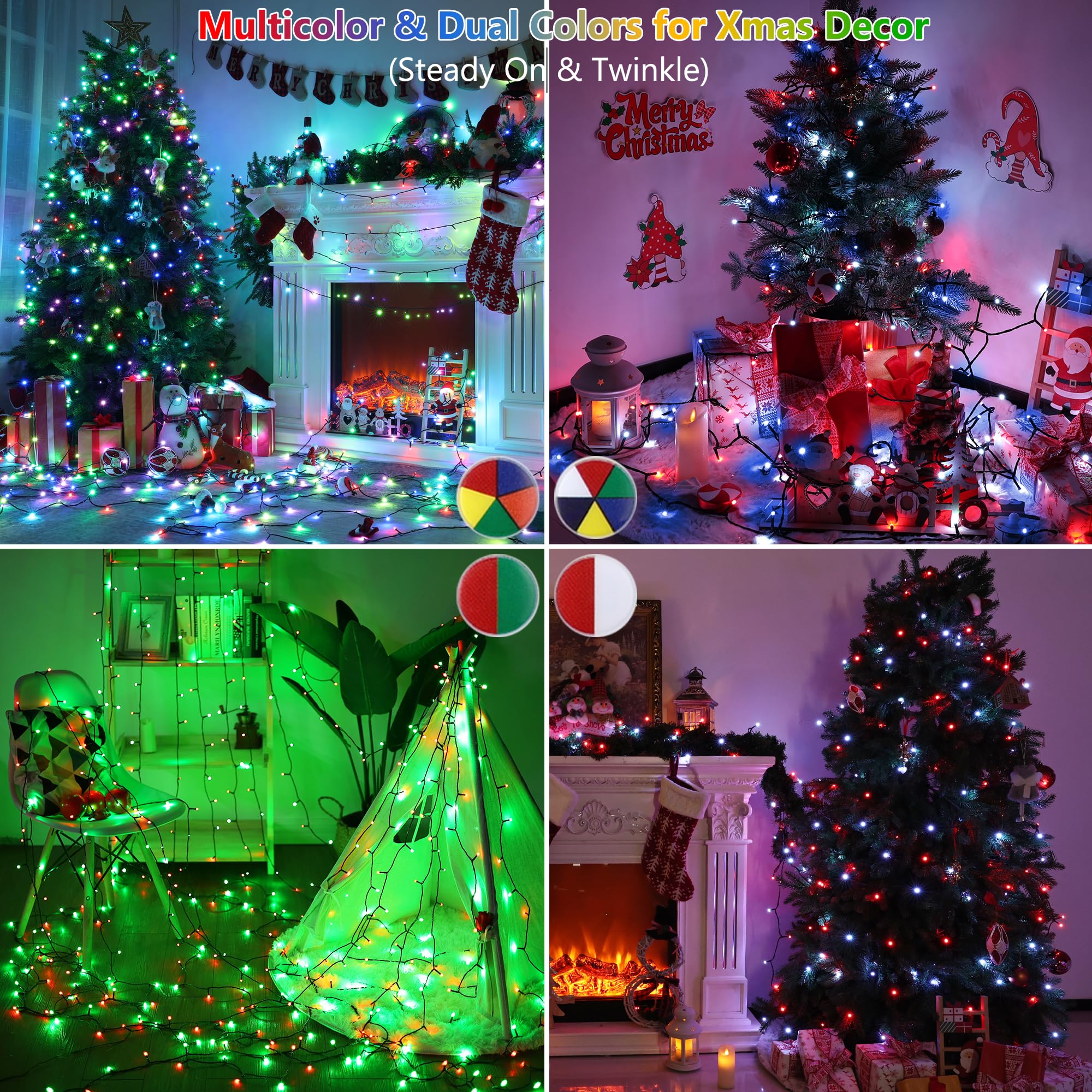Zeiliuled 82ft RGB Christmas Color Changing String Lights, 200 LED Outdoor with Remote, Plastic for Home Yard Garden Decorations