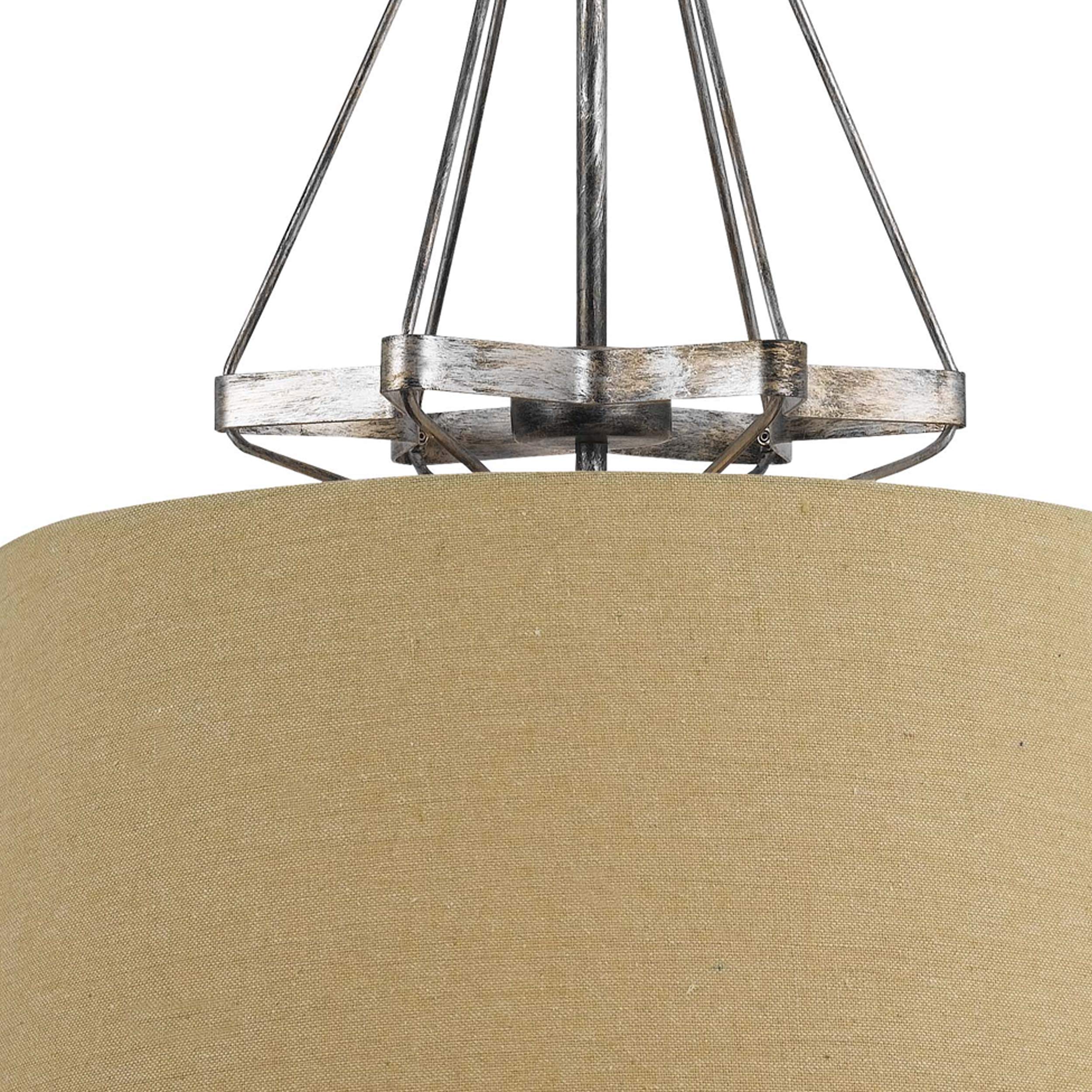 Benjara 3 Bulb Pendent With Round Burlap Shade And Metal Frame, Beige
