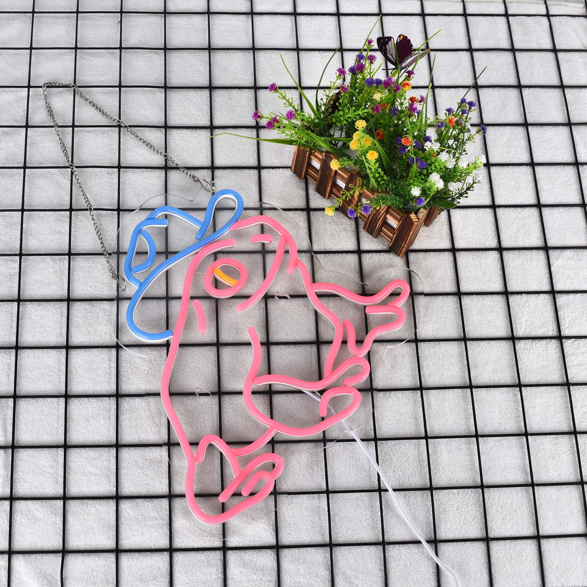 Haimococl Neon Frog Sign - Dimmable LED Wall Décor, 14" x 13", USB Powered, Pink+Blue for Pub, Store, Man Cave, Party