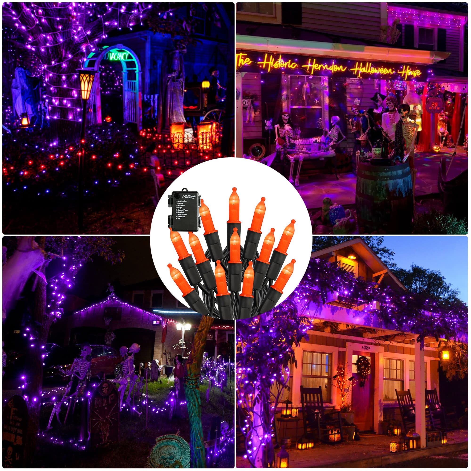 Tw Shine Battery Operated Halloween Lights, 50 Led 16Ft Orange Halloween Lights Outdoor, Waterproof Mini String Tree Lights With