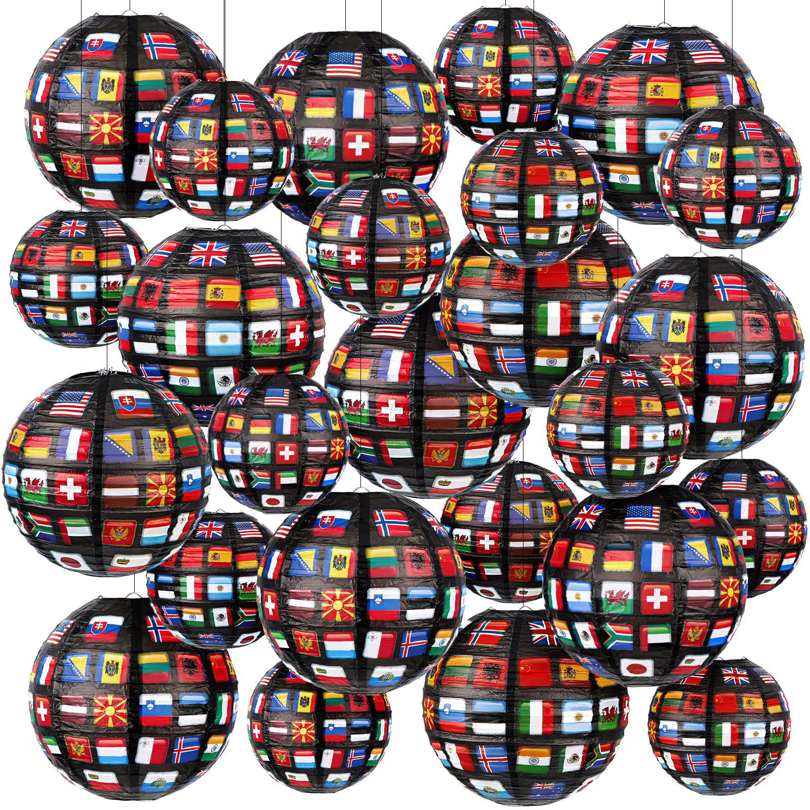 24 Pieces Flags of All Nations Paper Hanging Lanterns Decoration International World Party Decorations Paper Lanterns for Birthday Party School Sports Event Festival Decoration, 2 Sizes
