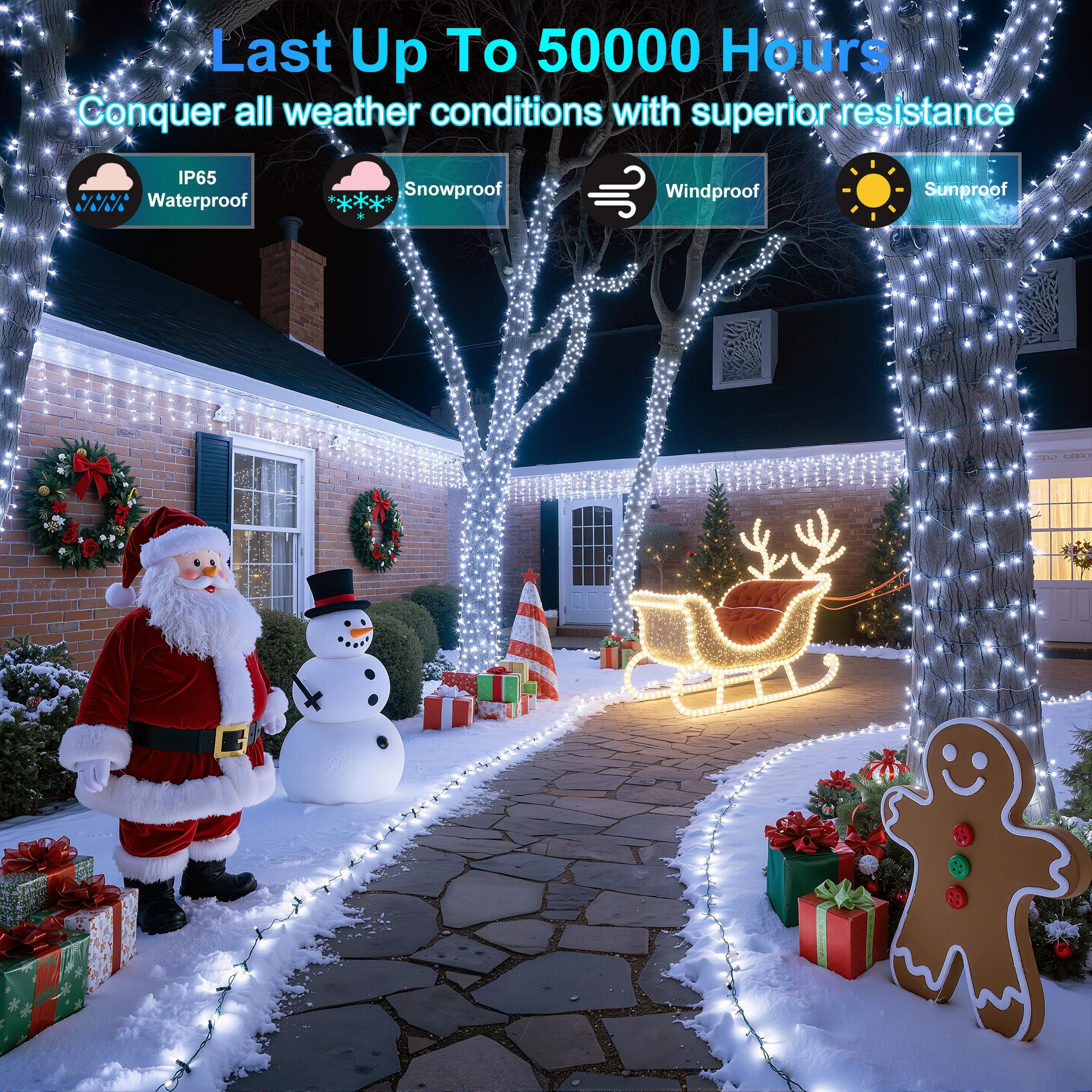 350Led Christmas Lights Indoor Outdoor  90Ft 12 Modes Cool White Led String Lights With Timer Dimmable  Waterproof Tree Lights For Xmas Patio Yard Fence Bedroom Wedding Garden Decor Cool White