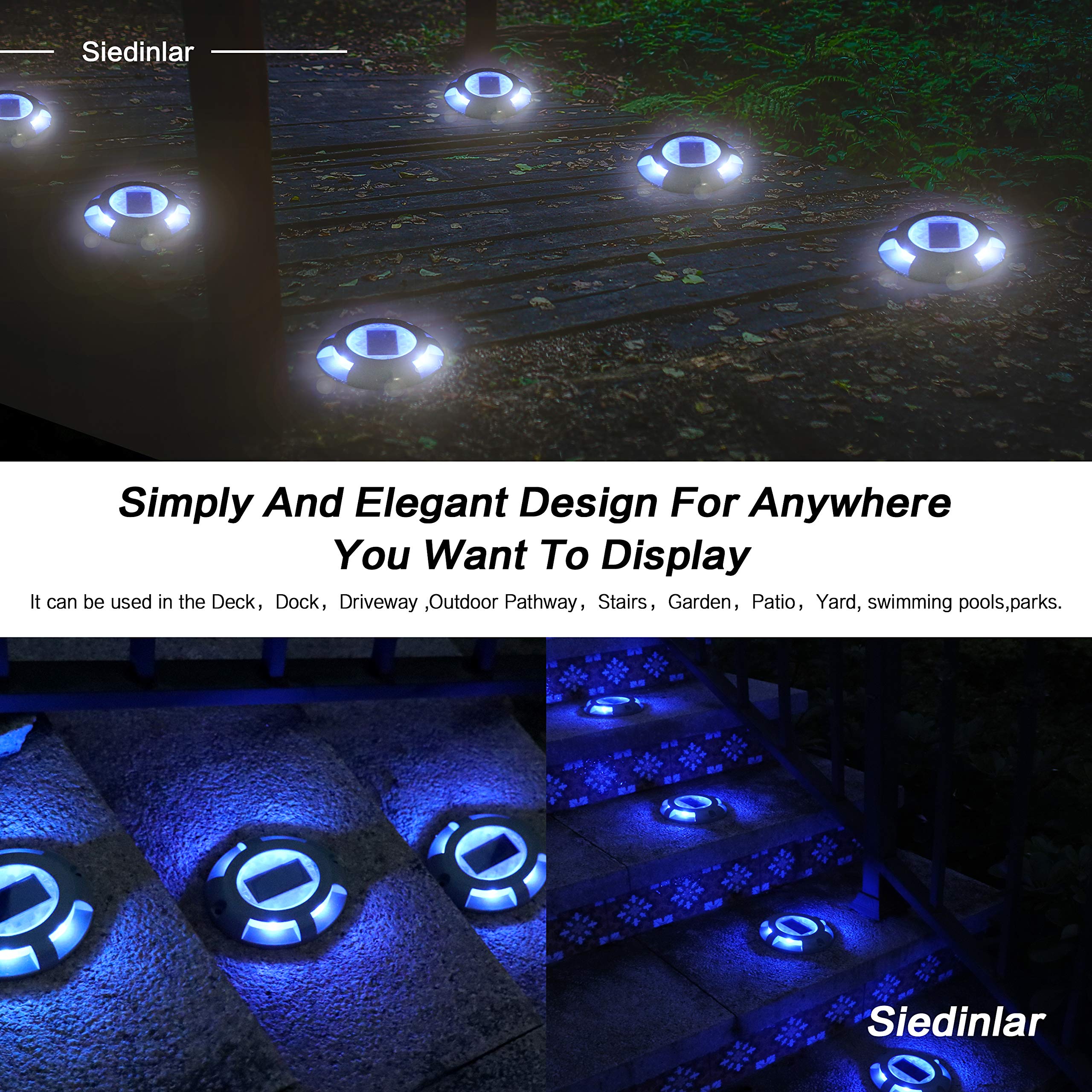 Siedinlar Solar Deck Lights Driveway Dock Light Led Solar Powered Outdoor Waterproof Road Markers For Step Garden Sidewalk Stair