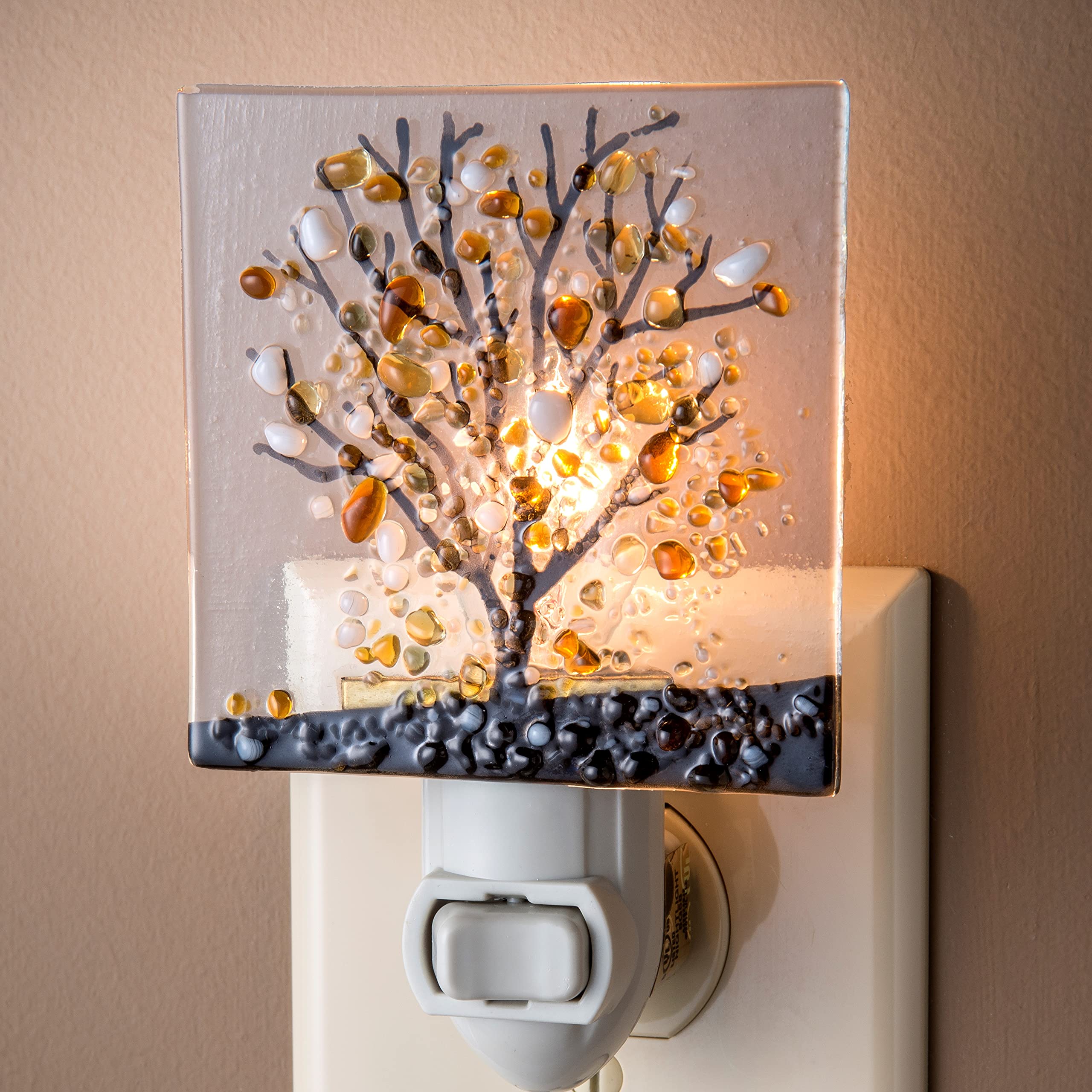 J Devlin Glass Art Stained Glass Night Light, Autumn, Fall Tree, Nature, Cabin, Plug In Nightlight For Bedroom/Bathroom/Stairway