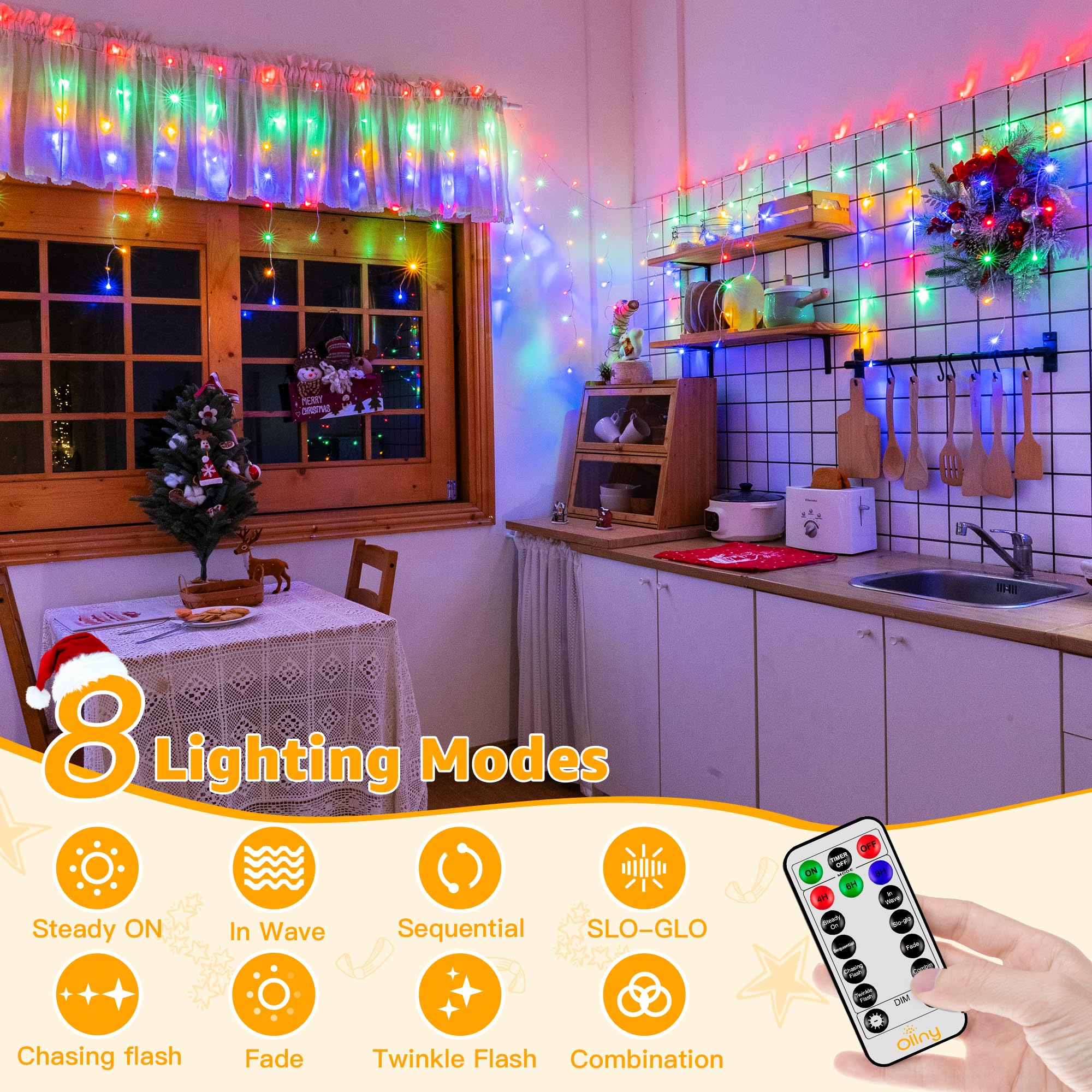 Ollny Icicle Lights Outdoor 594 Led Multicolor Christmas Lights With Remote, Waterproof, 49Ft, 8 Modes, Model Hg-29V596Bc