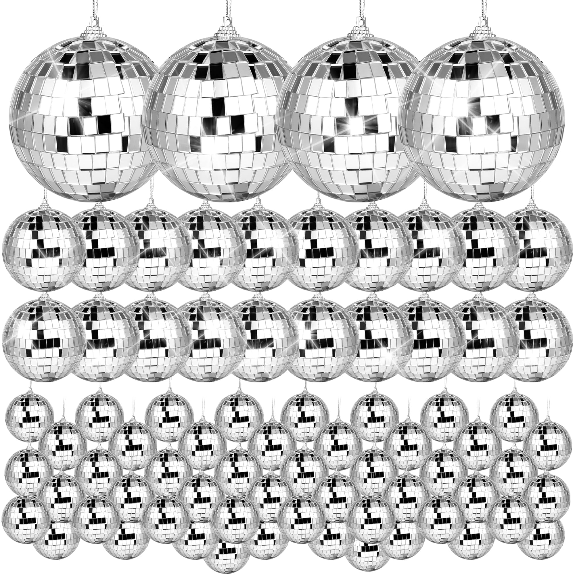 74 Pcs Mini Disco Mirror Ball Ornaments, Silver Disco Mirror Ball, Fun Silver Hanging for Party Decoration, Christmas Tree Ornam