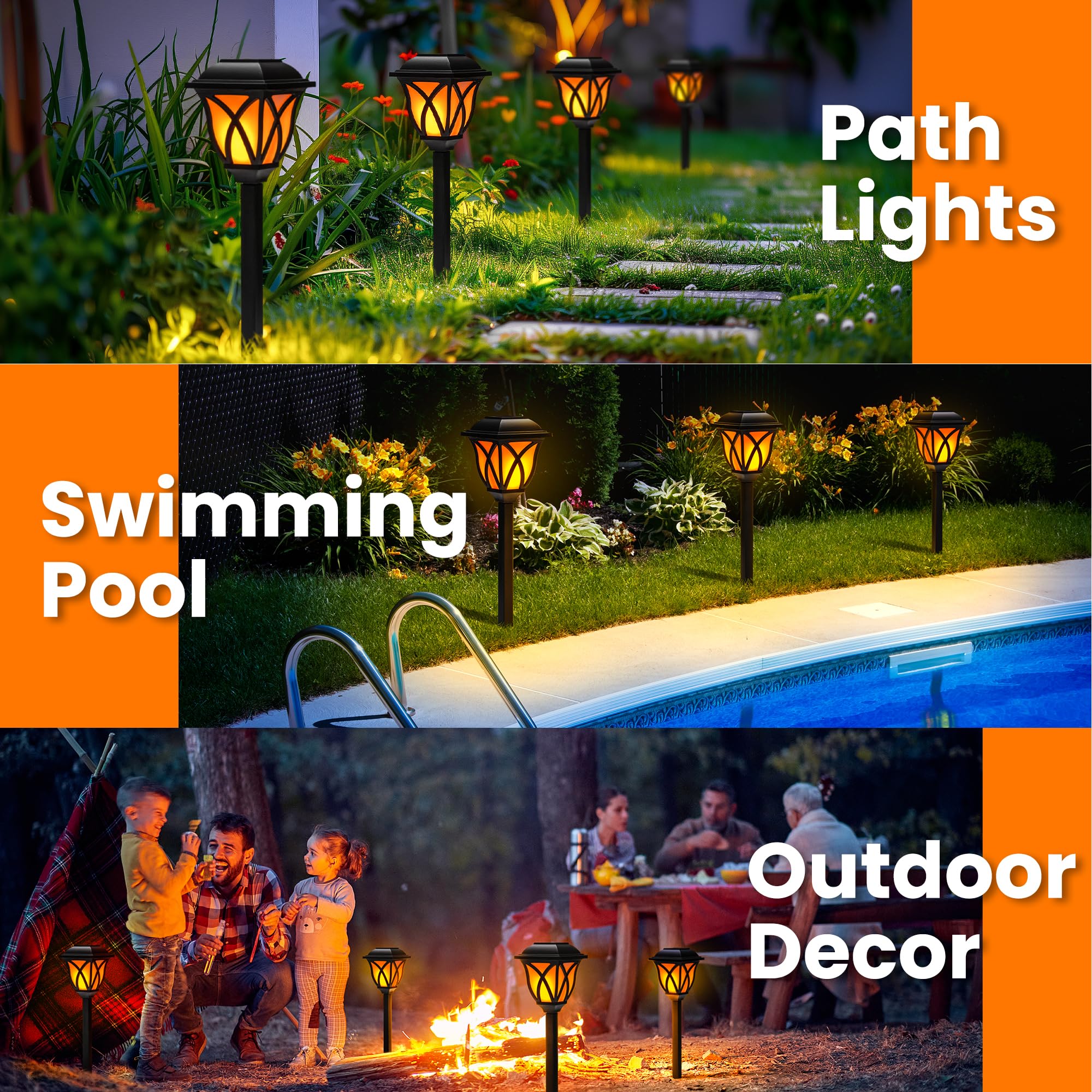 Hmdecor Solar Lights Outdoor Garden Decor Solar Torch Lights Solar Lights Outdoor Waterproof 8 Pack Flickering Flame Led Lights Outdoor Decor For Porch, Garden, Camp, Path, Yard, Patio, Balcony