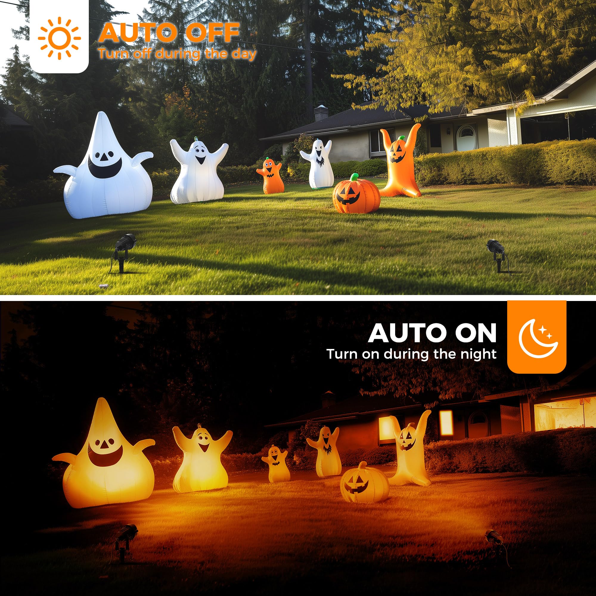 L Lohas Led Halloween Orange And Purple Spotlights Outdoor  Auto On/Off 5W 120V Landscape Lighting For For House  Holiday  Trees  Decoration  450Lm Ip66 Waterproof  Ul Listed  2 Pack
